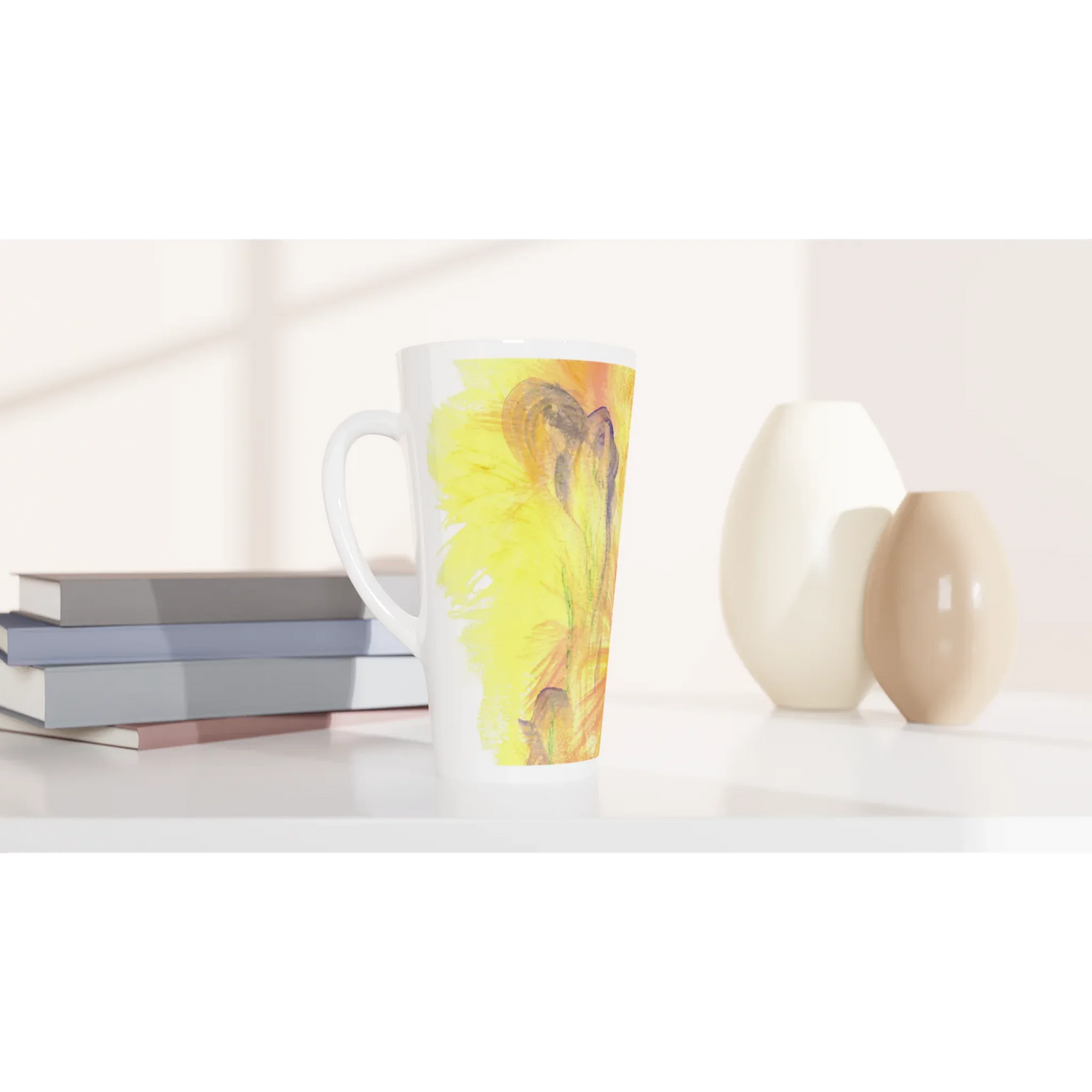 Mug à Latte en Céramique Blanche 500 ml Sun Whisper – Élégant, durable et brillant - Laure Leprince - Artiste Peintre