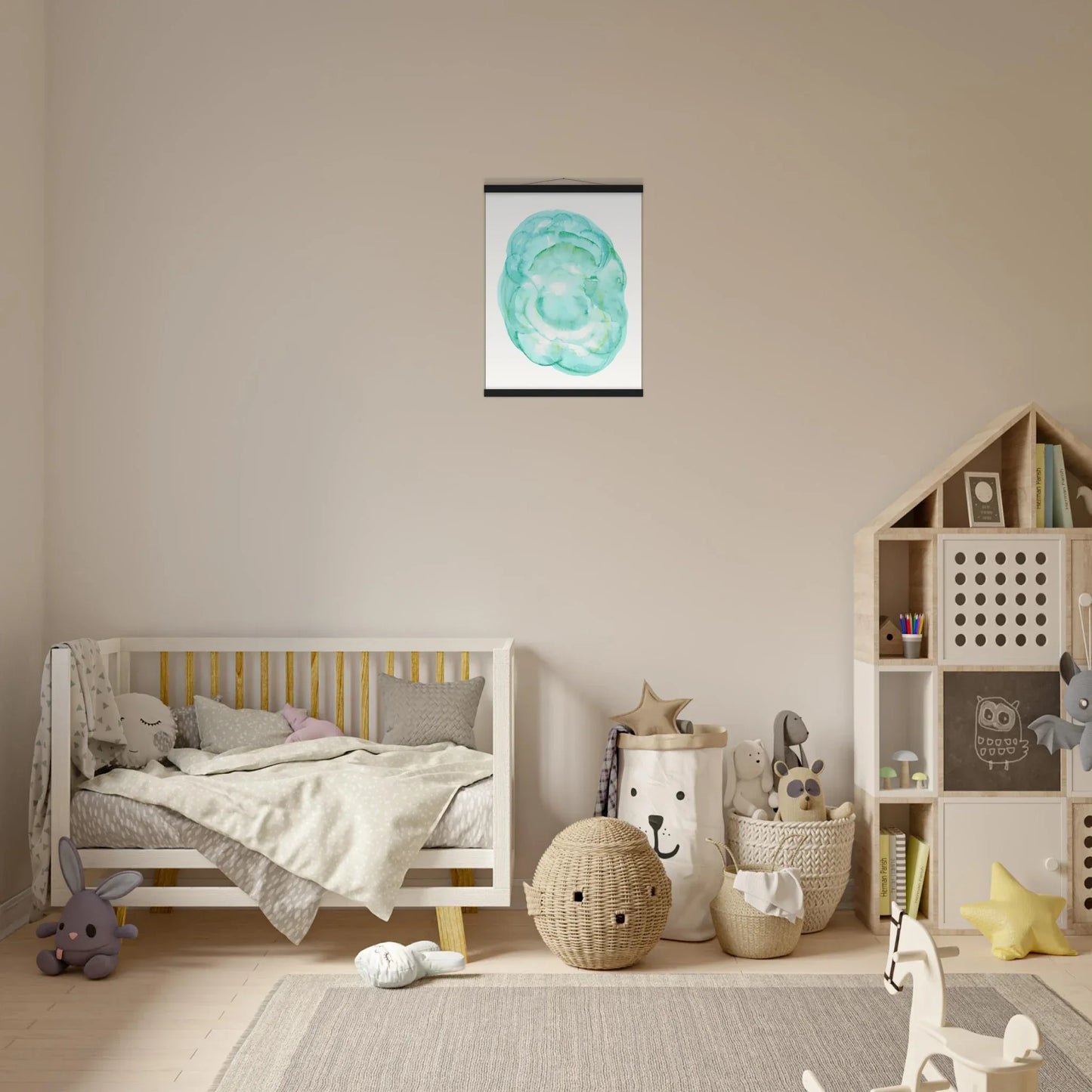 Museum-Quality Matte Paper Poster with Hanger Aqua Bloom - Laure Leprince - Artiste Peintre