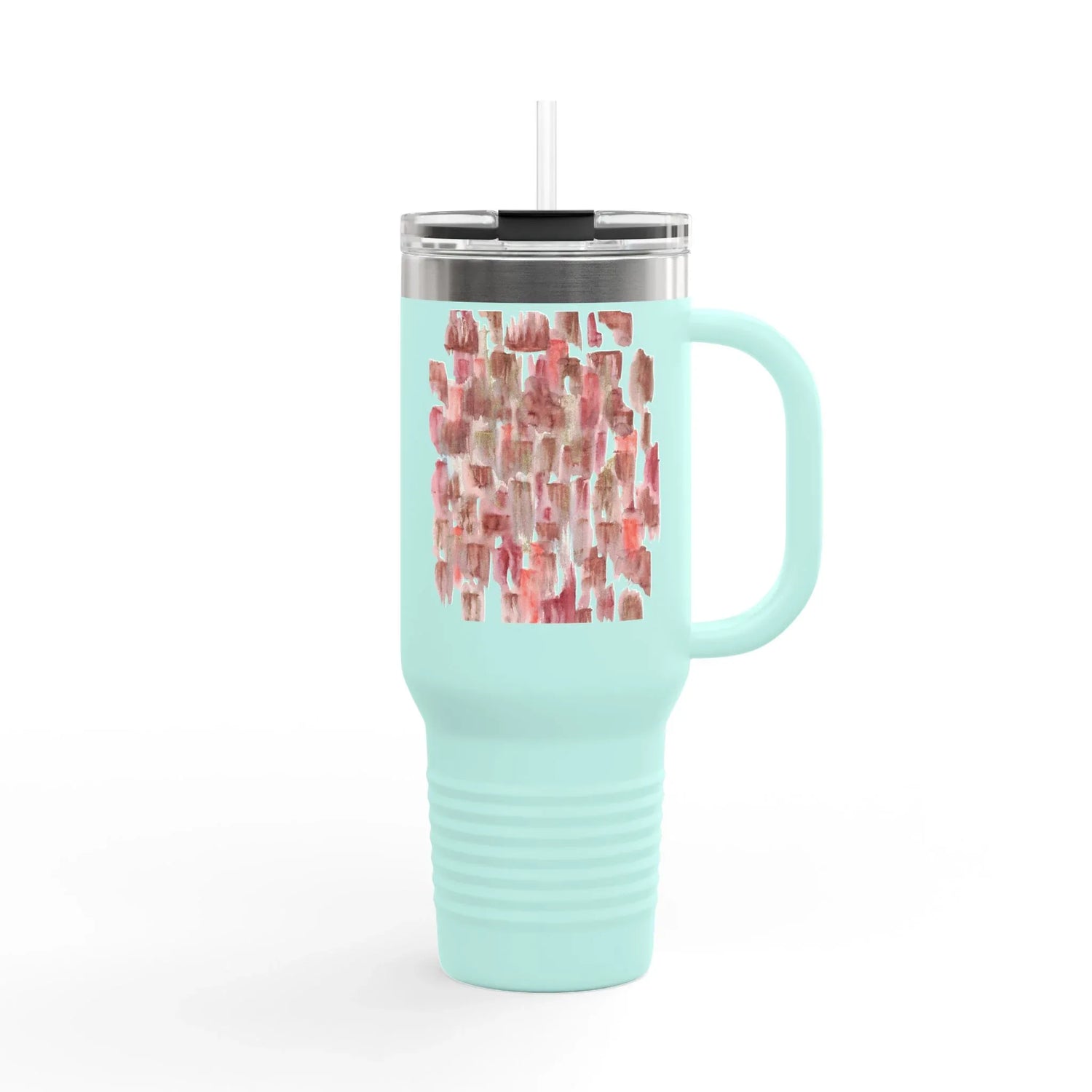 40oz Insulated Travel Mug – Terracotta Waves Watercolor Design - Laure Leprince - Artiste Peintre