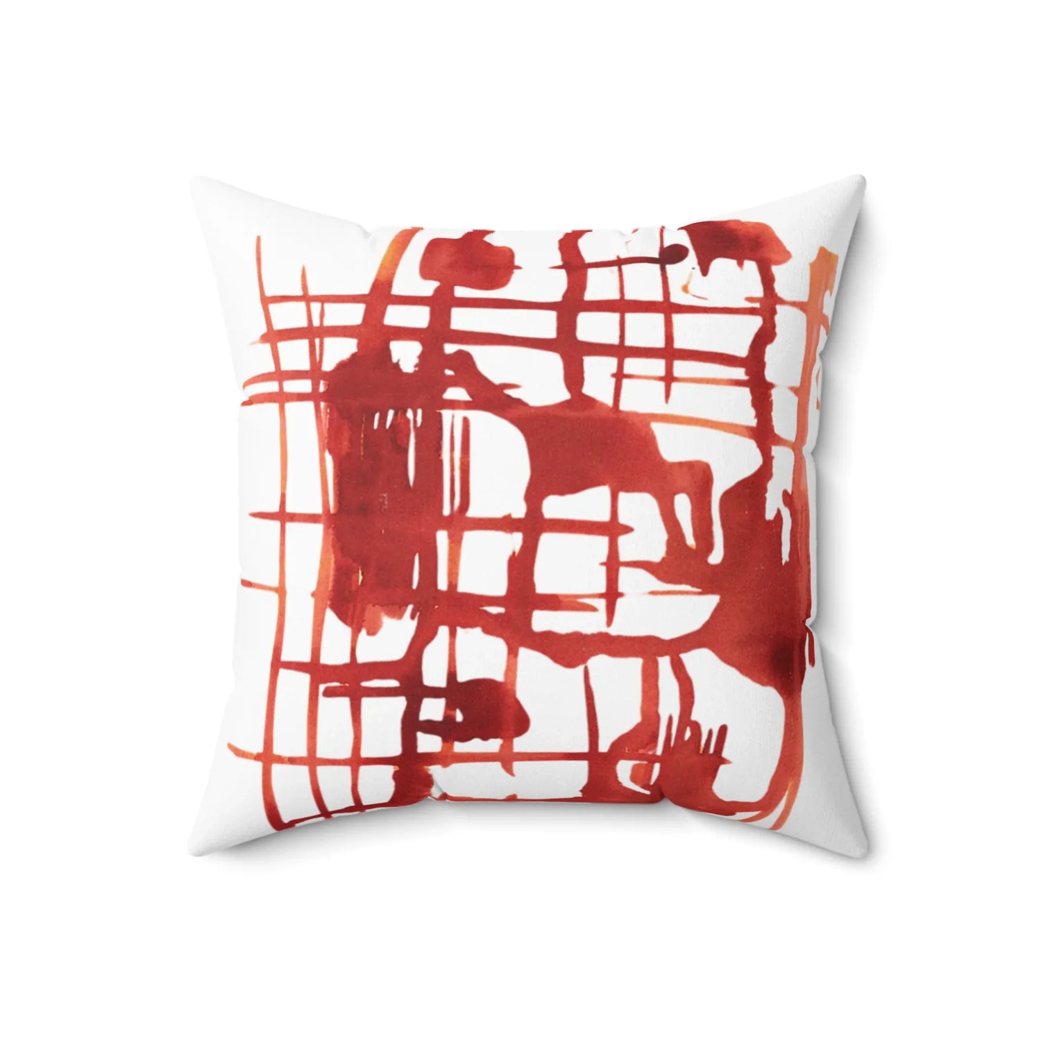 Coussin Carré Décoratif Solar Frame — Minimal Red Brushstroke Accent - Laure Leprince - Artiste Peintre