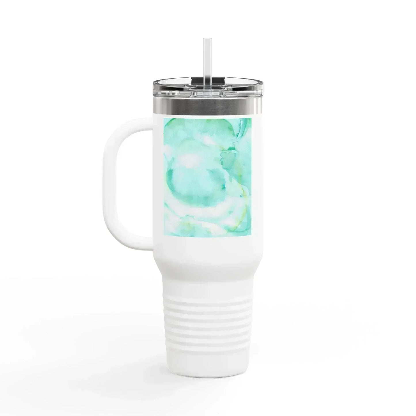 40oz Insulated Travel Mug – Aqua Bloom Watercolor Design - Laure Leprince - Artiste Peintre