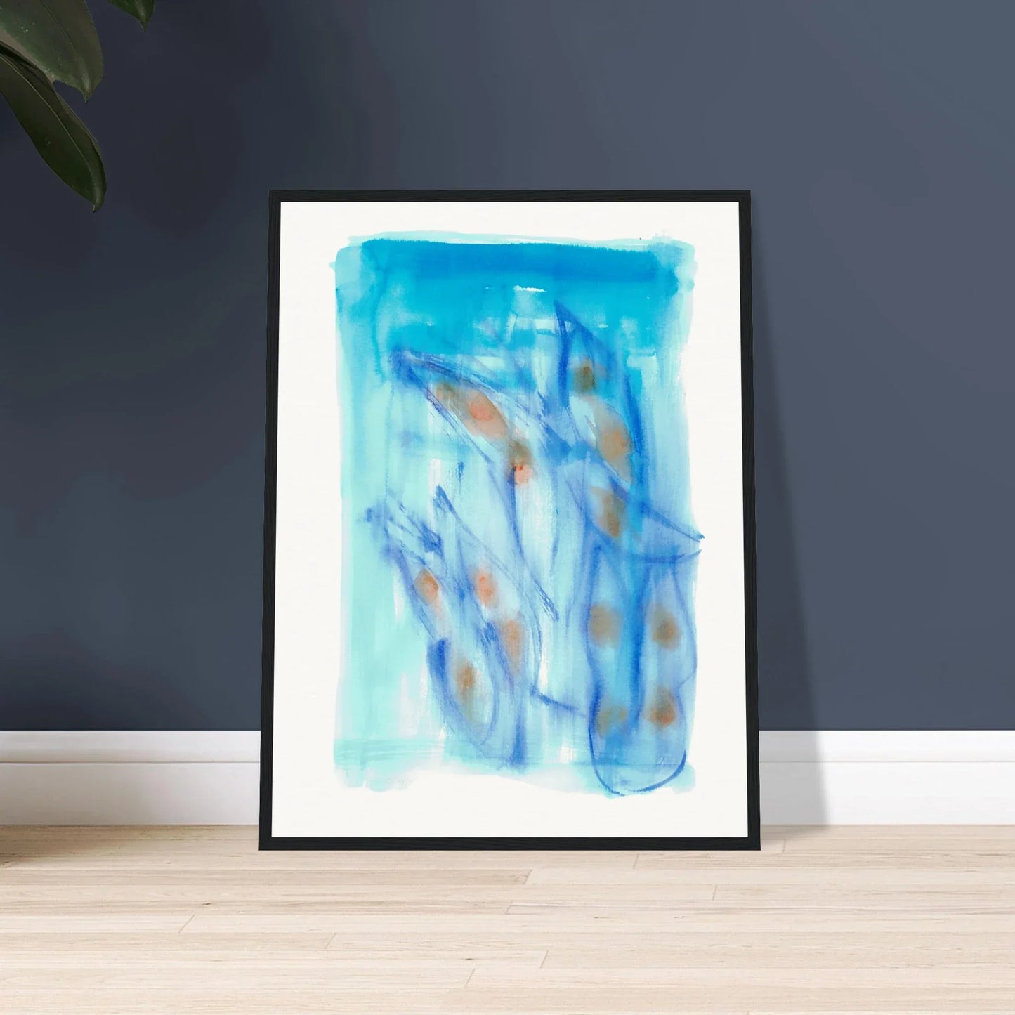 Affiche Encadrée Museum-Quality Matte Paper Wooden Framed Blue Sprouts - Laure Leprince - Artiste Peintre