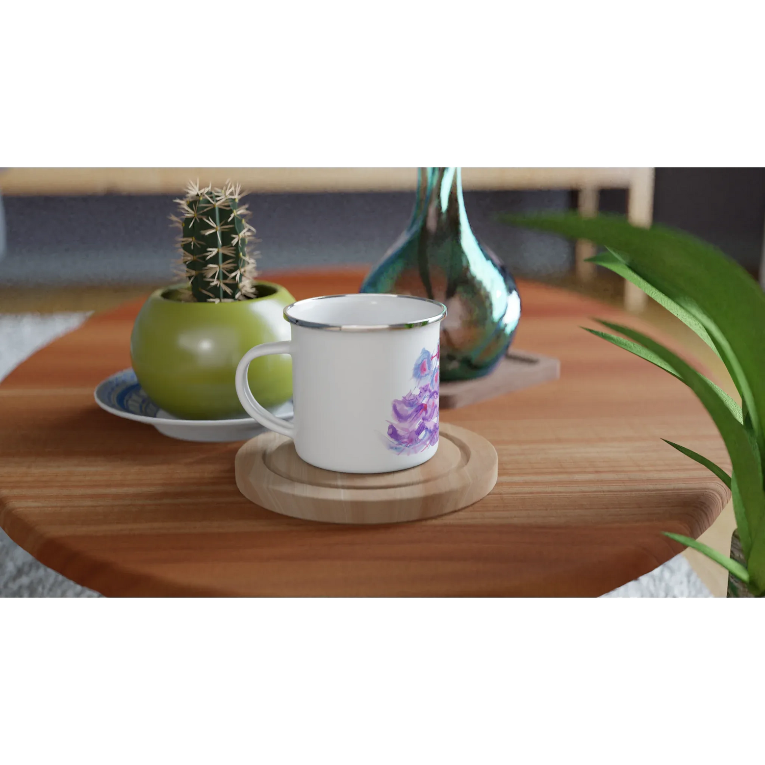 Mug en émail blanc 35 cl Nébuleuse Pourpre – Léger, vintage et résistant - Laure Leprince - Artiste Peintre