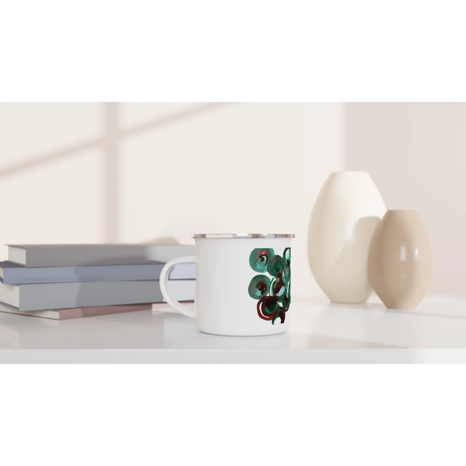 Mug en émail blanc 35 cl Resonance Emeraude– Léger, vintage et résistant - Laure Leprince - Artiste Peintre