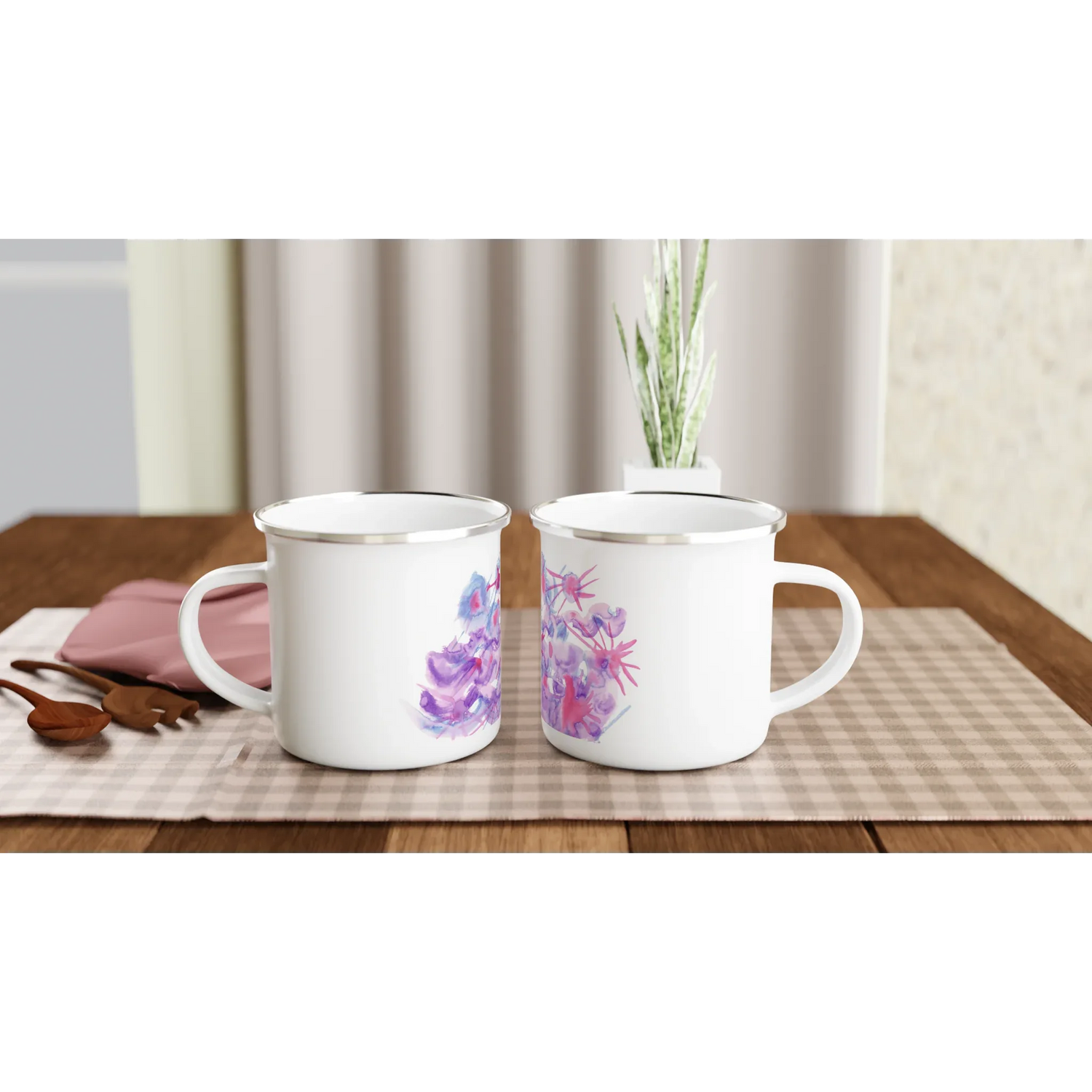 Mug en émail blanc 35 cl Nébuleuse Pourpre – Léger, vintage et résistant - Laure Leprince - Artiste Peintre