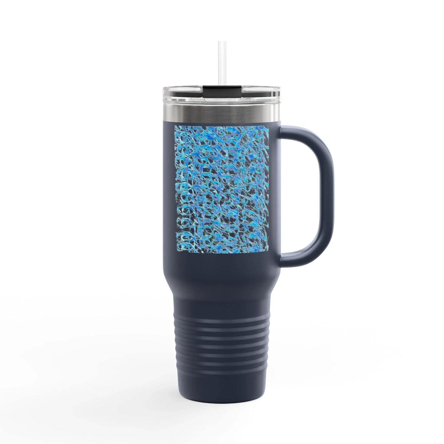 40oz Insulated Travel Mug – Blue Waves Watercolor Design - Laure Leprince - Artiste Peintre