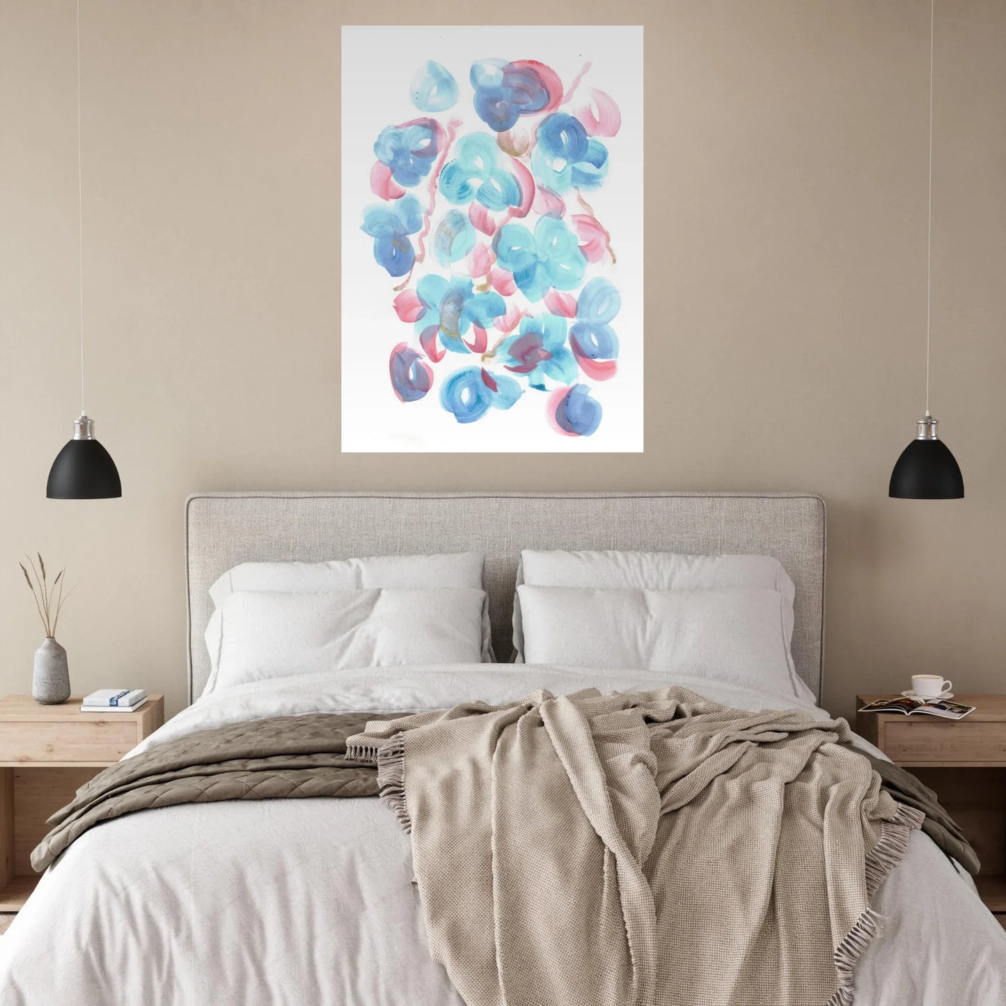 Abstract Floral Blush & Teal: Dreamy Watercolor Art Print on Premium Matte Paper - Laure Leprince - Artiste Peintre