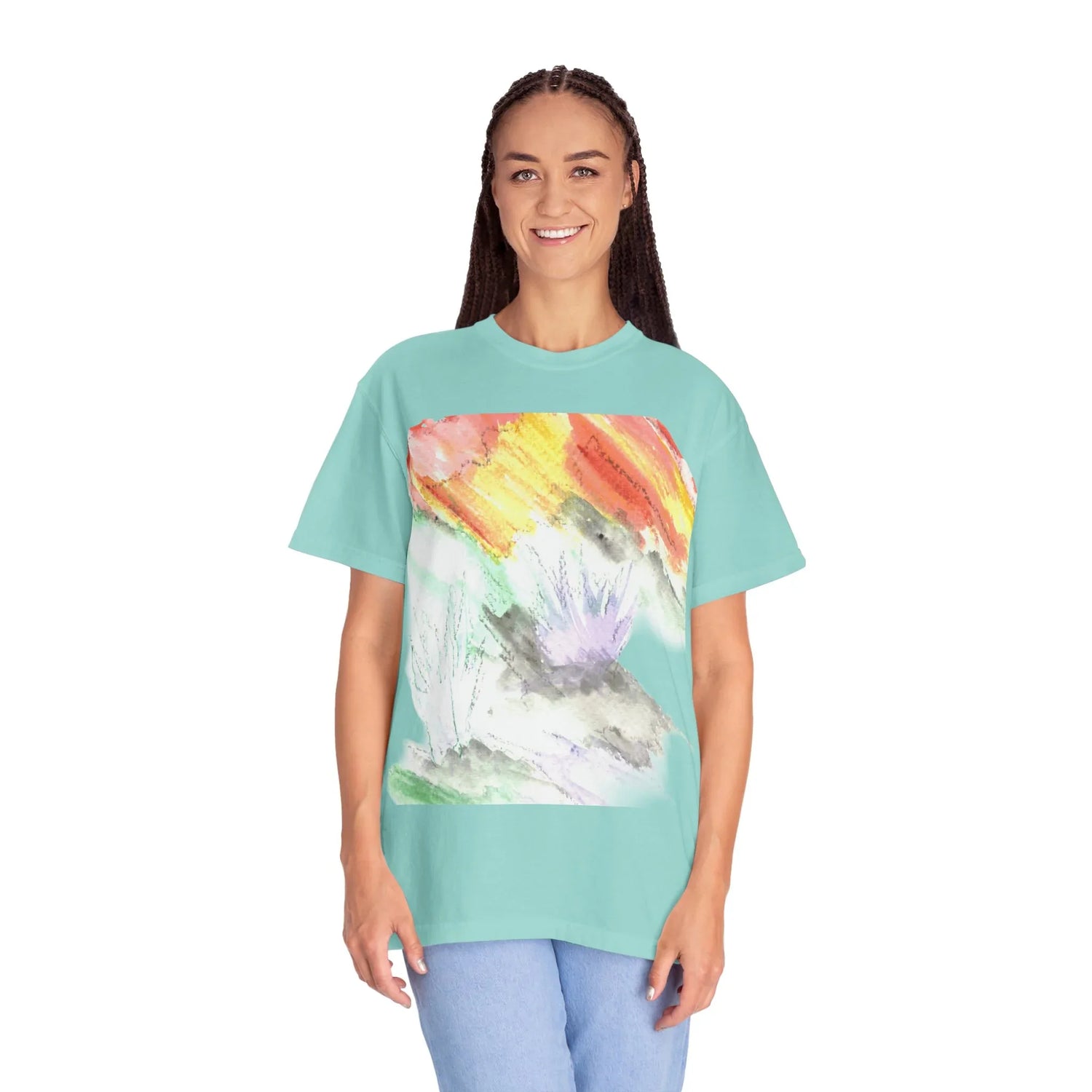 Abstract Lavander Drift T-Shirt — Bright Watercolor Square Art Tee - Laure Leprince - Artiste Peintre