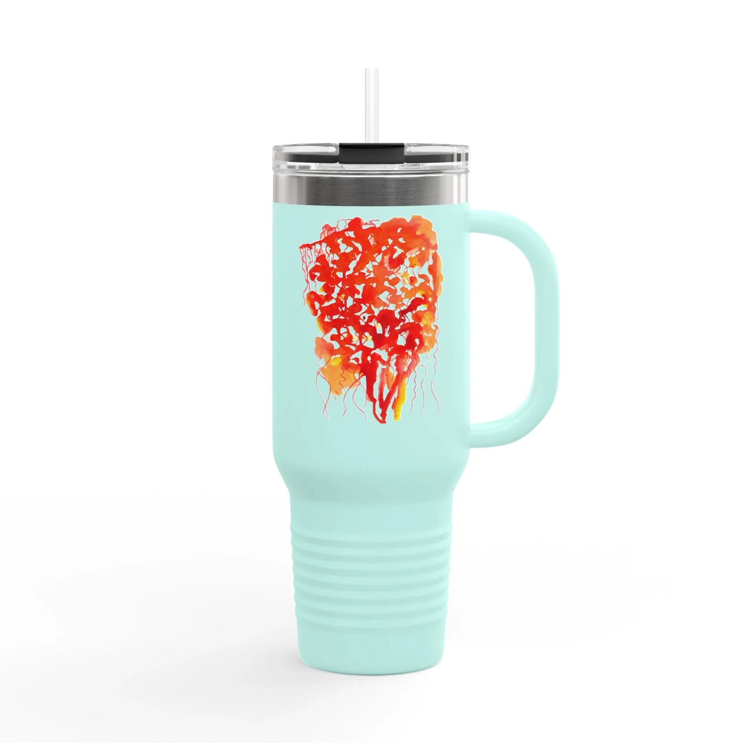 40oz Insulated Travel Mug – Eclats Corail Watercolor Design - Laure Leprince - Artiste Peintre