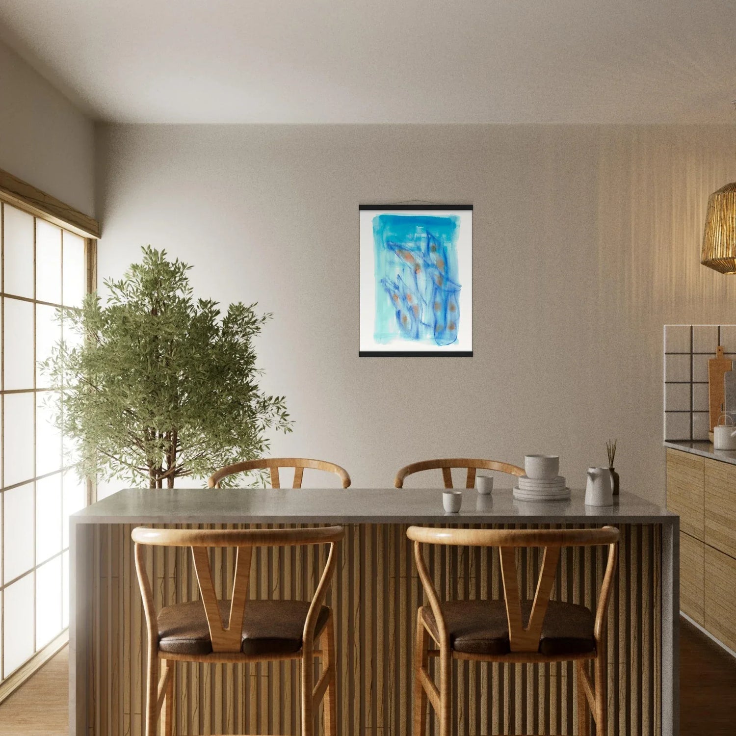 Museum-Quality Matte Paper Poster with Hanger Blue Sprouts - Laure Leprince - Artiste Peintre