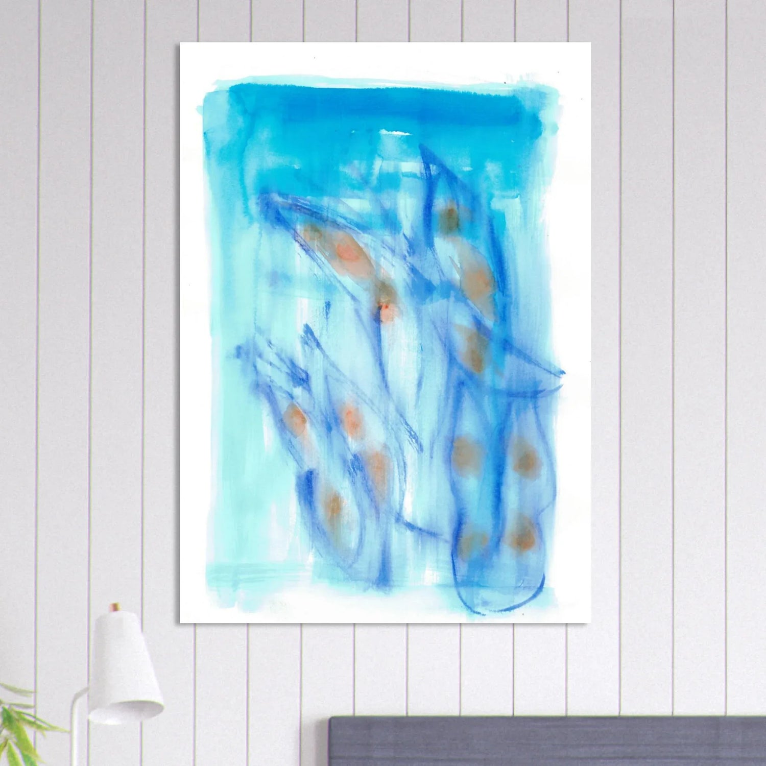 Abstract Aqua Flow Poster Premium Matte Paper Poster - Serene Watercolor Art for Your Home - Laure Leprince - Artiste Peintre