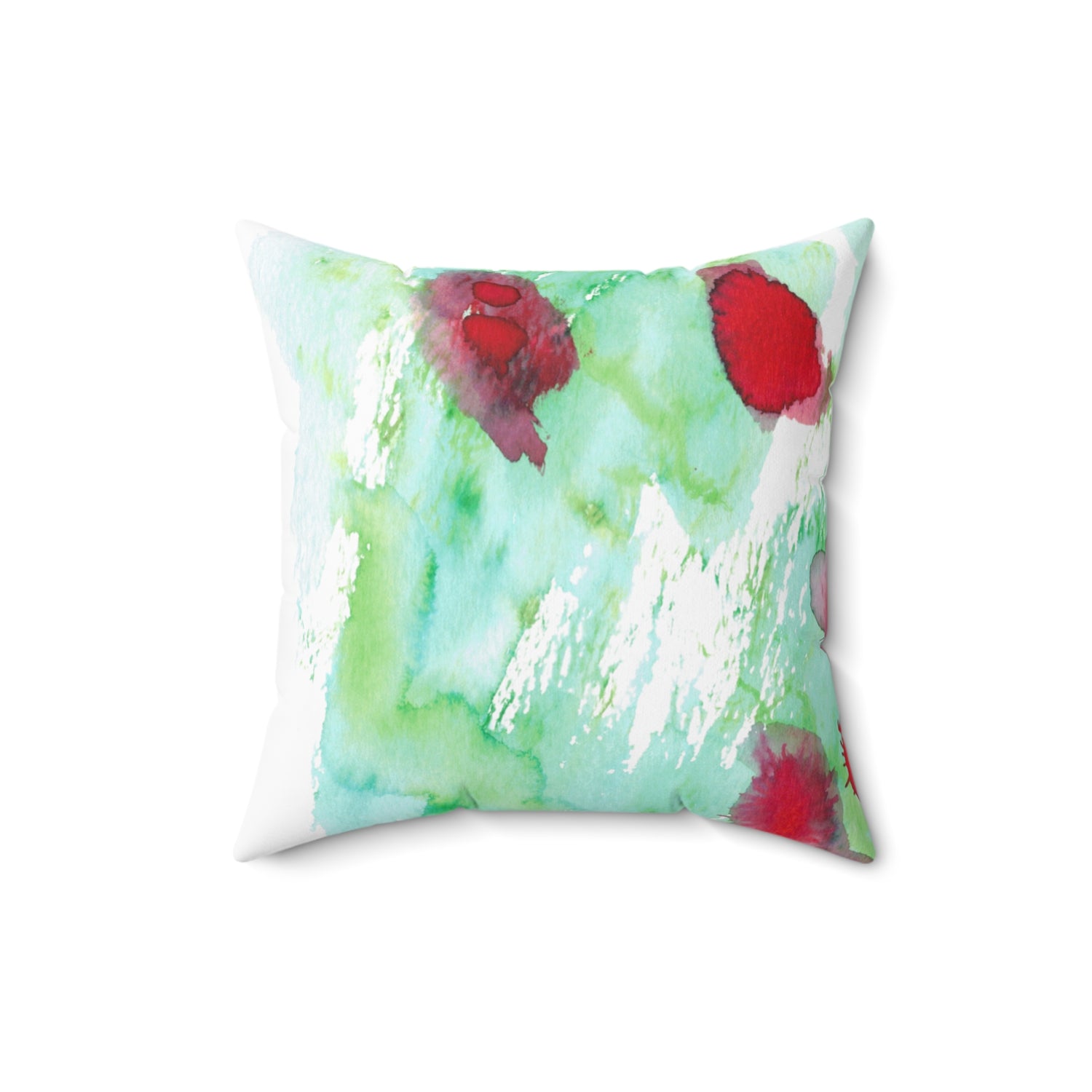Square Throw Pillow Eclats Rouges — Minimal Green Brushstroke Accent