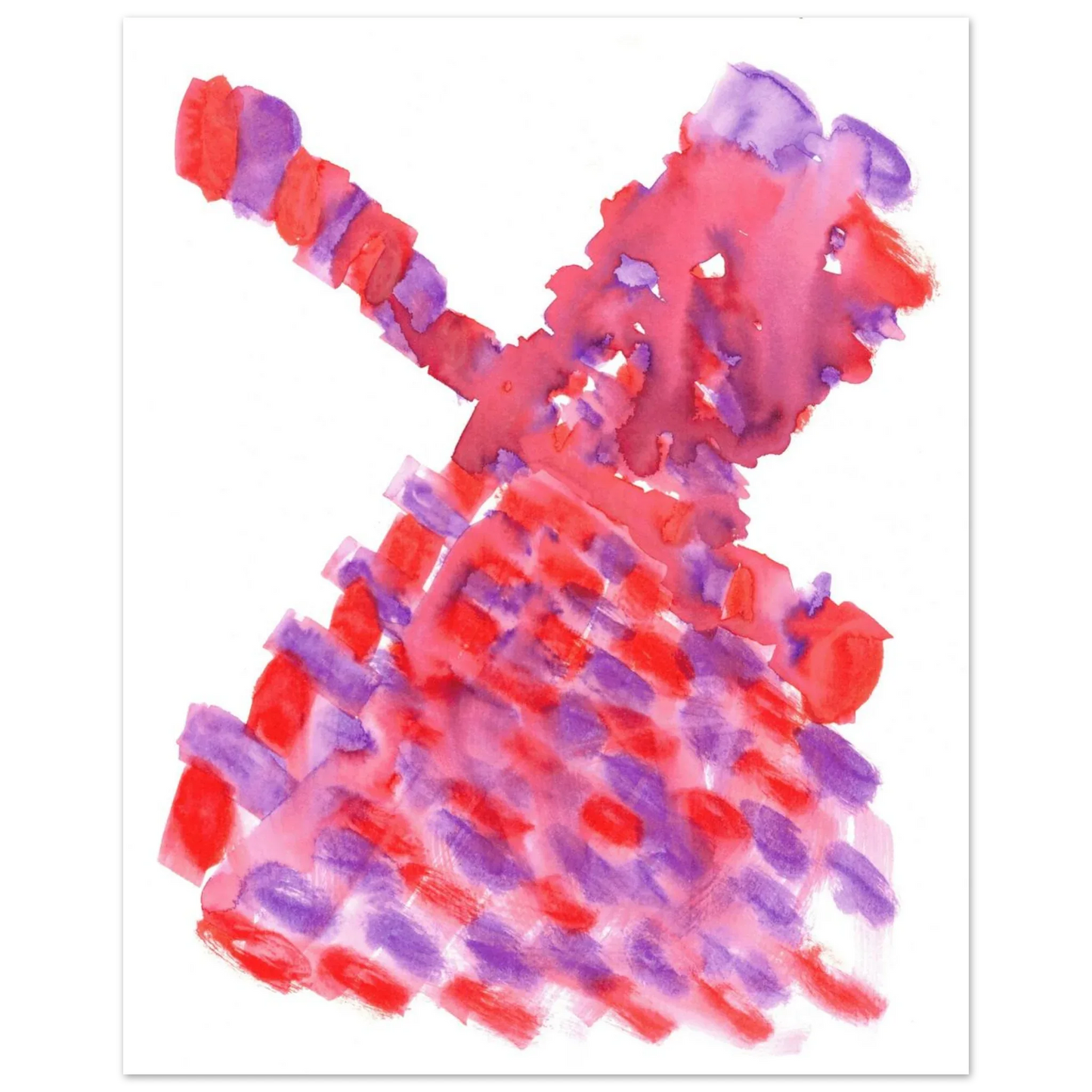 Abstract Watercolor Windmill Premium Matte Poster - Vibrant Red & Purple Art Print for Modern Spaces - Laure Leprince - Artiste Peintre