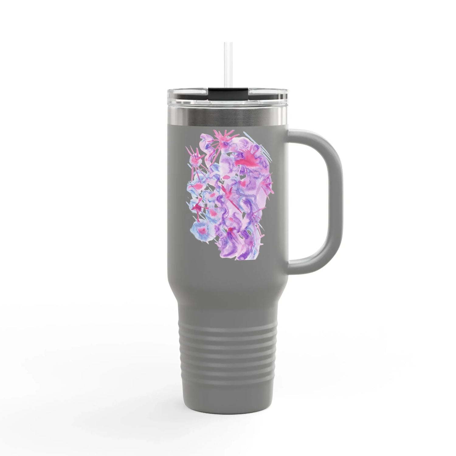 40oz Insulated Travel Mug – Nebuleuse Pourpre Watercolor Design - Laure Leprince - Artiste Peintre