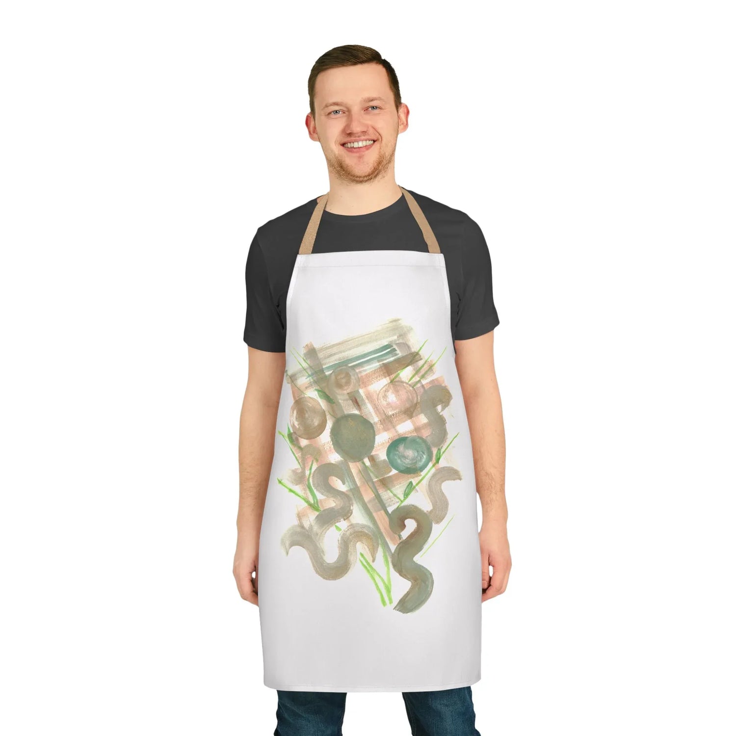 Abstract Apron Moss geometry – Artistic Kitchen Chef Gift - Laure Leprince - Artiste Peintre