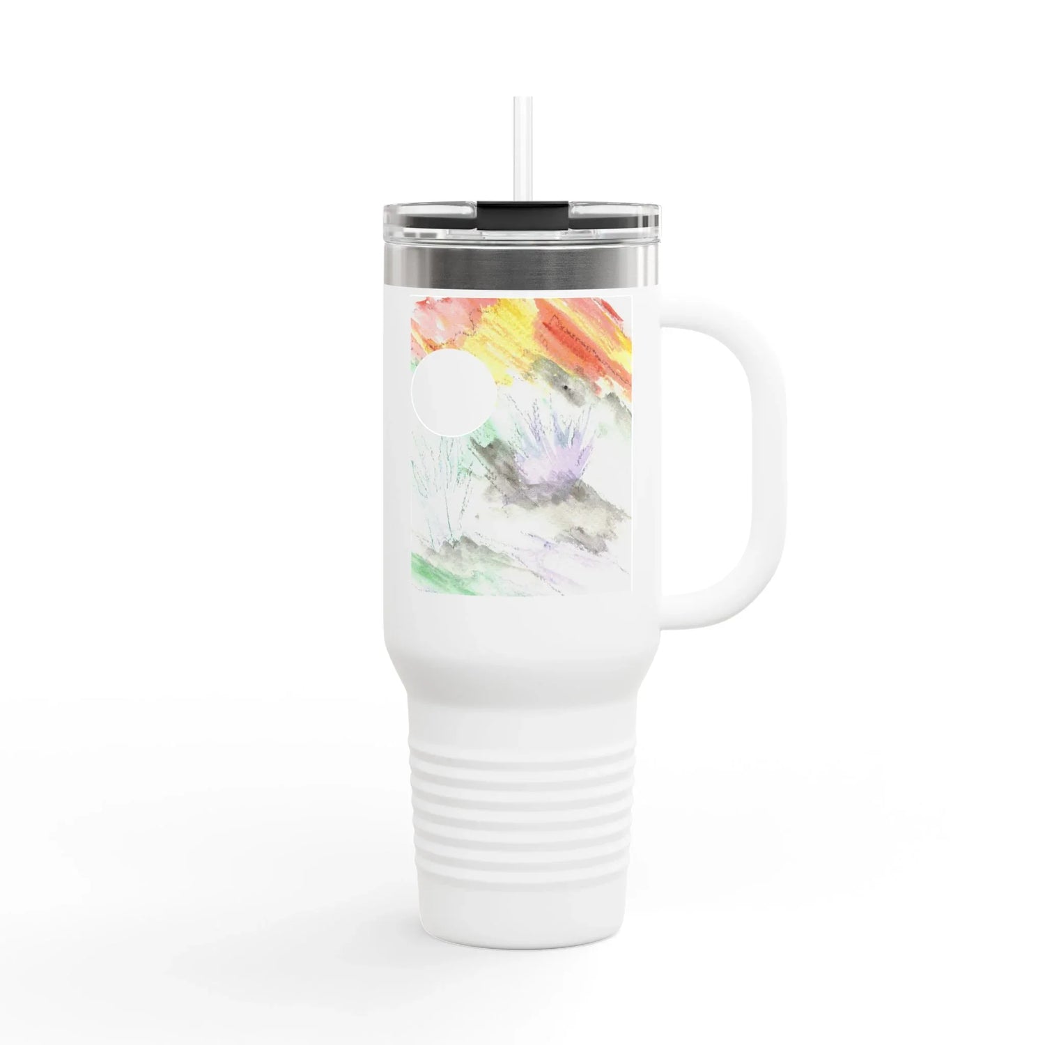 40oz Insulated Travel Mug –Lavander Drift Watercolor Design - Laure Leprince - Artiste Peintre