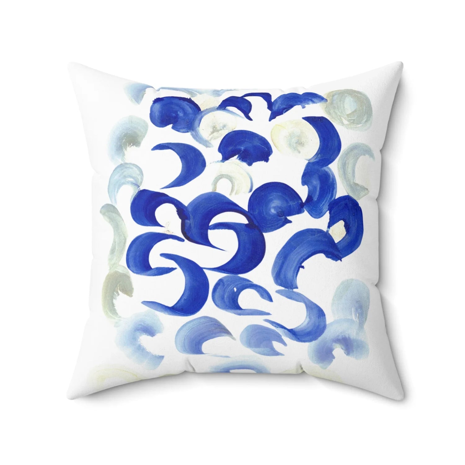 Square Throw Pillow Blue Swirls — Minimal Blue Brushstroke Accent - Laure Leprince - Artiste Peintre