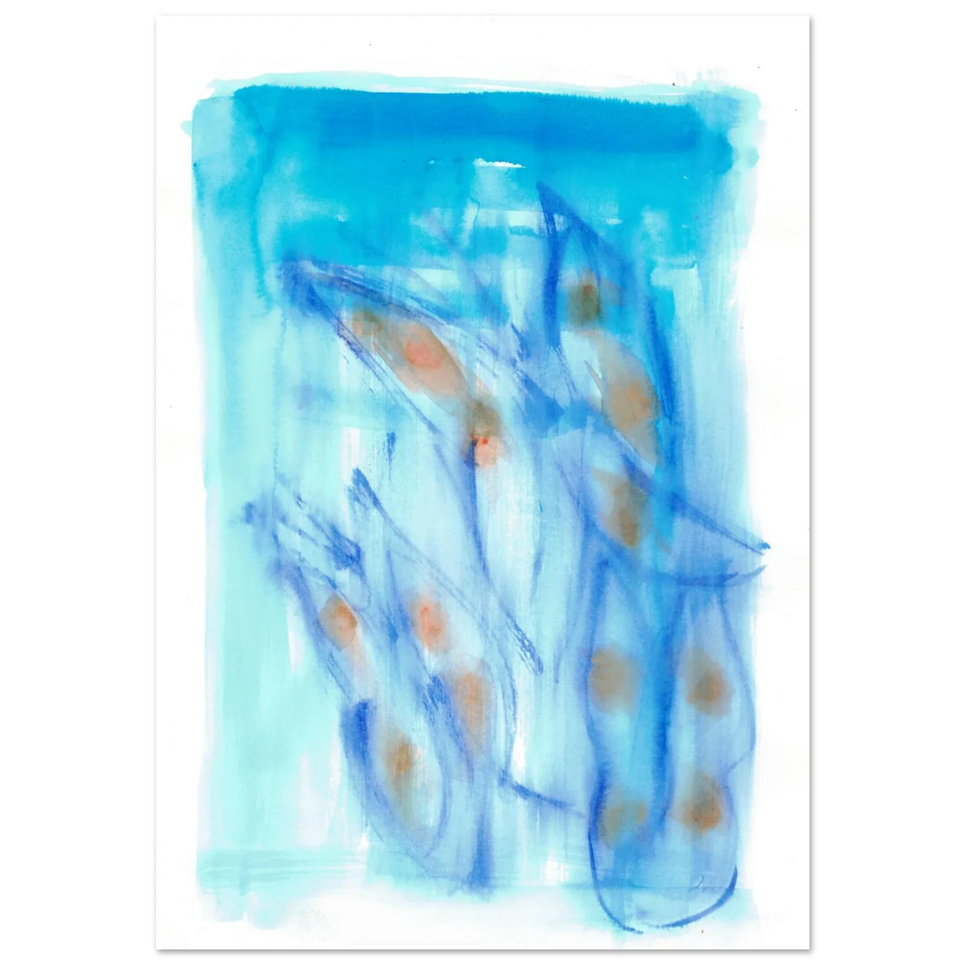 Abstract Aqua Flow Poster Premium Matte Paper Poster - Serene Watercolor Art for Your Home - Laure Leprince - Artiste Peintre