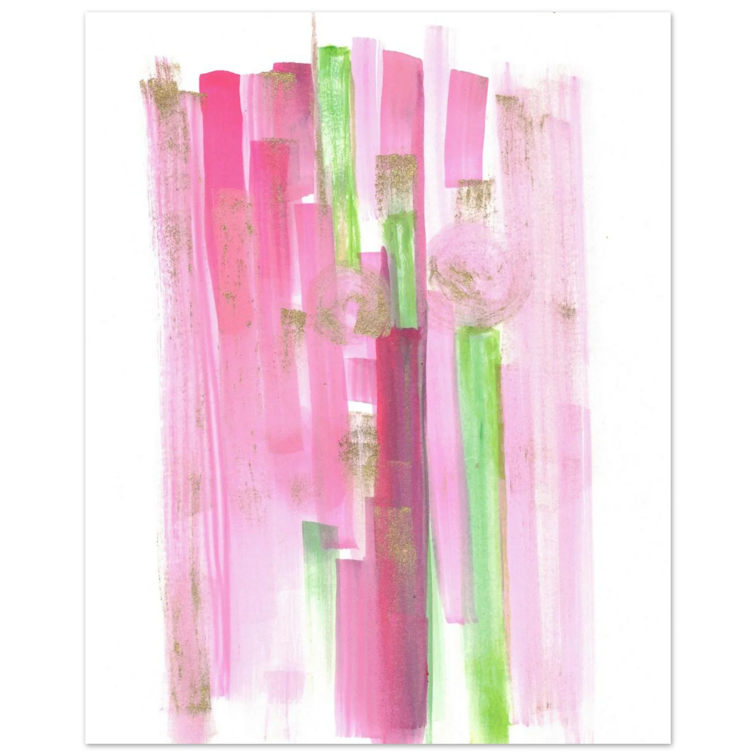 Abstract Pink & Green Watercolor Poster with Gold Flecks – Premium Matte Paper Print - Laure Leprince - Artiste Peintre