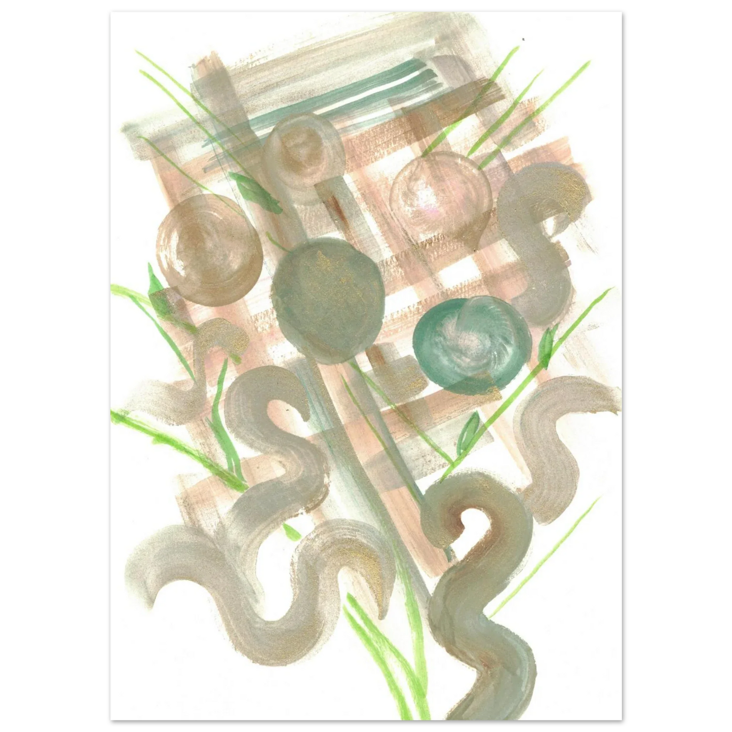 Abstract Earth Tones & Green Strokes Art Print – Premium Matte Paper Poster RDJ3-1 - Laure Leprince - Artiste Peintre