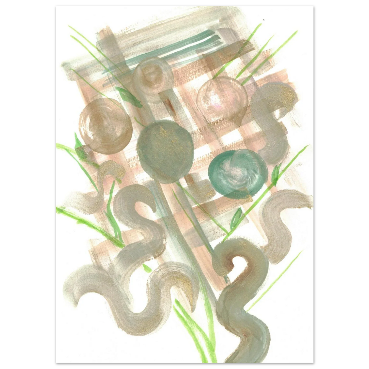 Abstract Earth Tones & Green Strokes Art Print – Premium Matte Paper Poster RDJ3-1 - Laure Leprince - Artiste Peintre