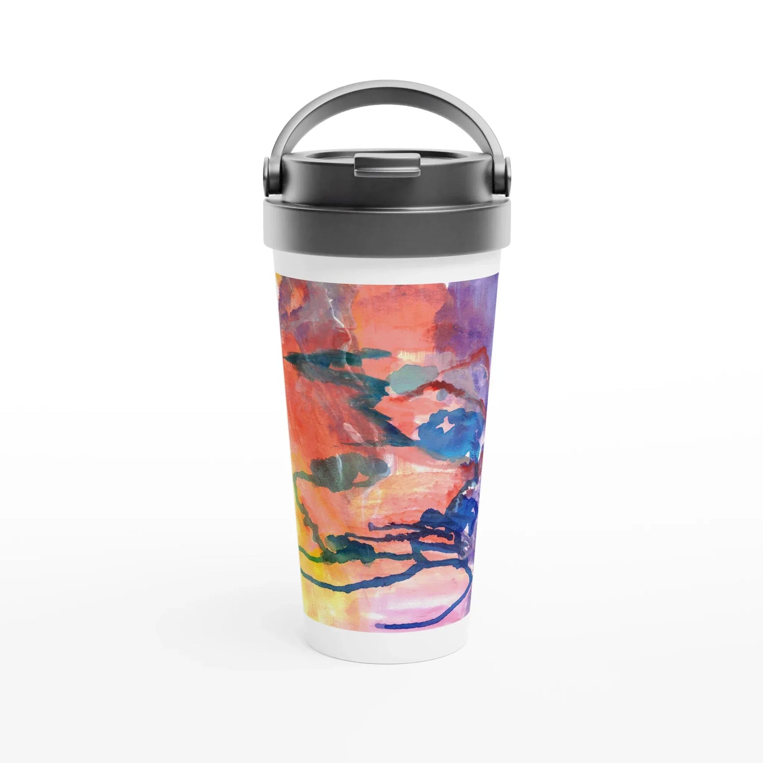 Mug de voyage isotherme 450 ml (15 oz) Neon mirage| Étanche, réutilisable et design artistique - Laure Leprince - Artiste Peintre