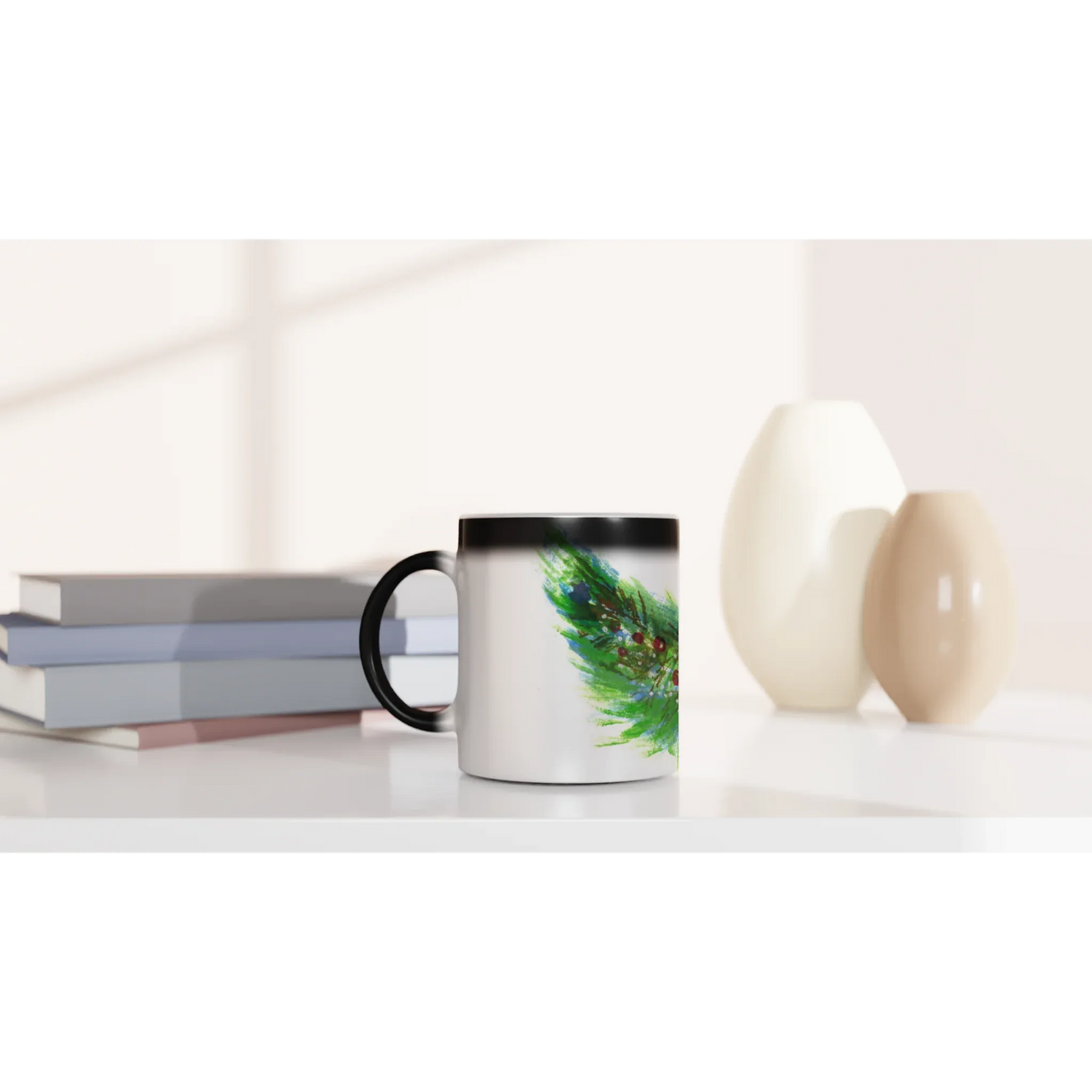 Mug magique en céramique 325 ml Guirlande verte – Révèlez votre motif à la chaleur - Laure Leprince - Artiste Peintre