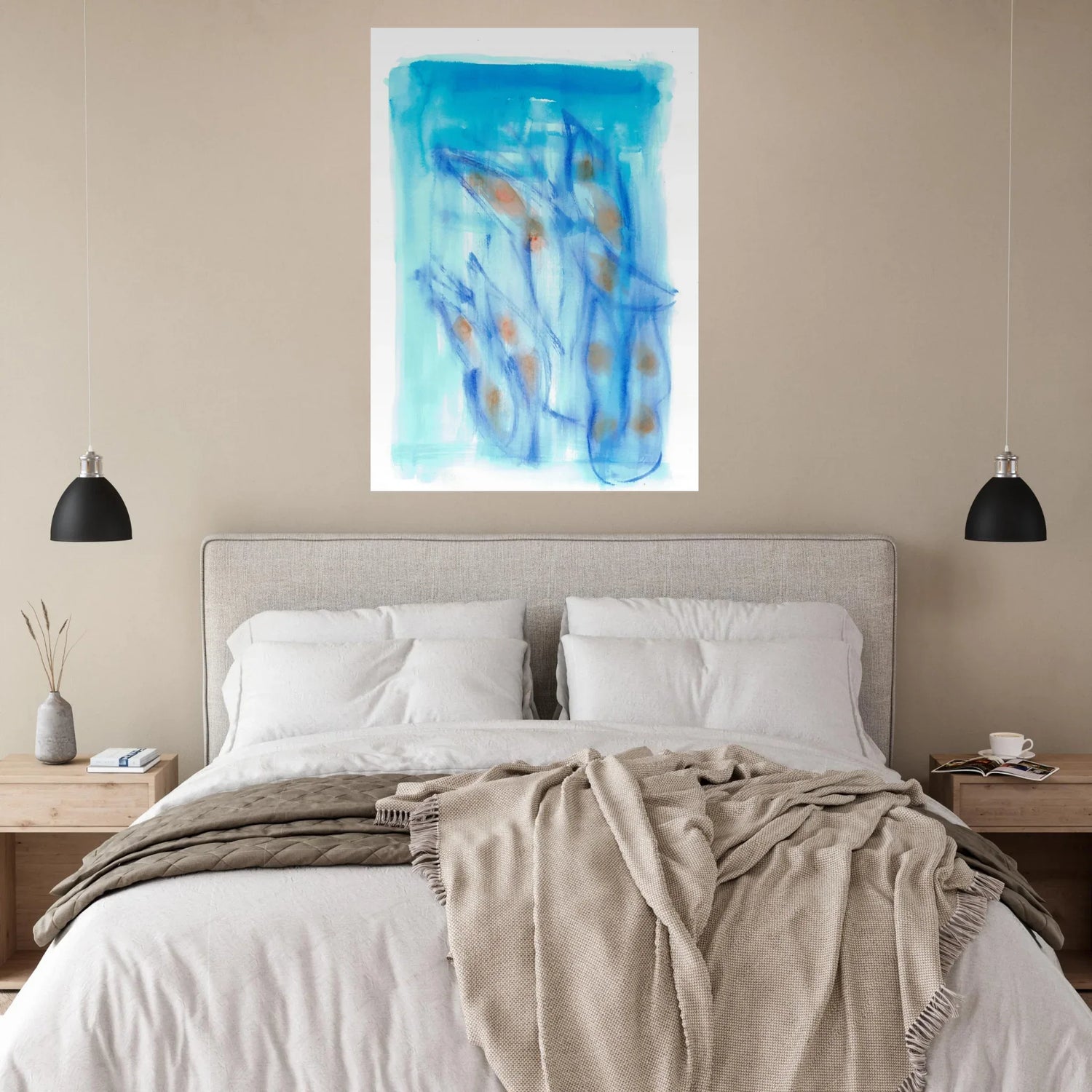 Abstract Aqua Flow Poster Premium Matte Paper Poster - Serene Watercolor Art for Your Home - Laure Leprince - Artiste Peintre