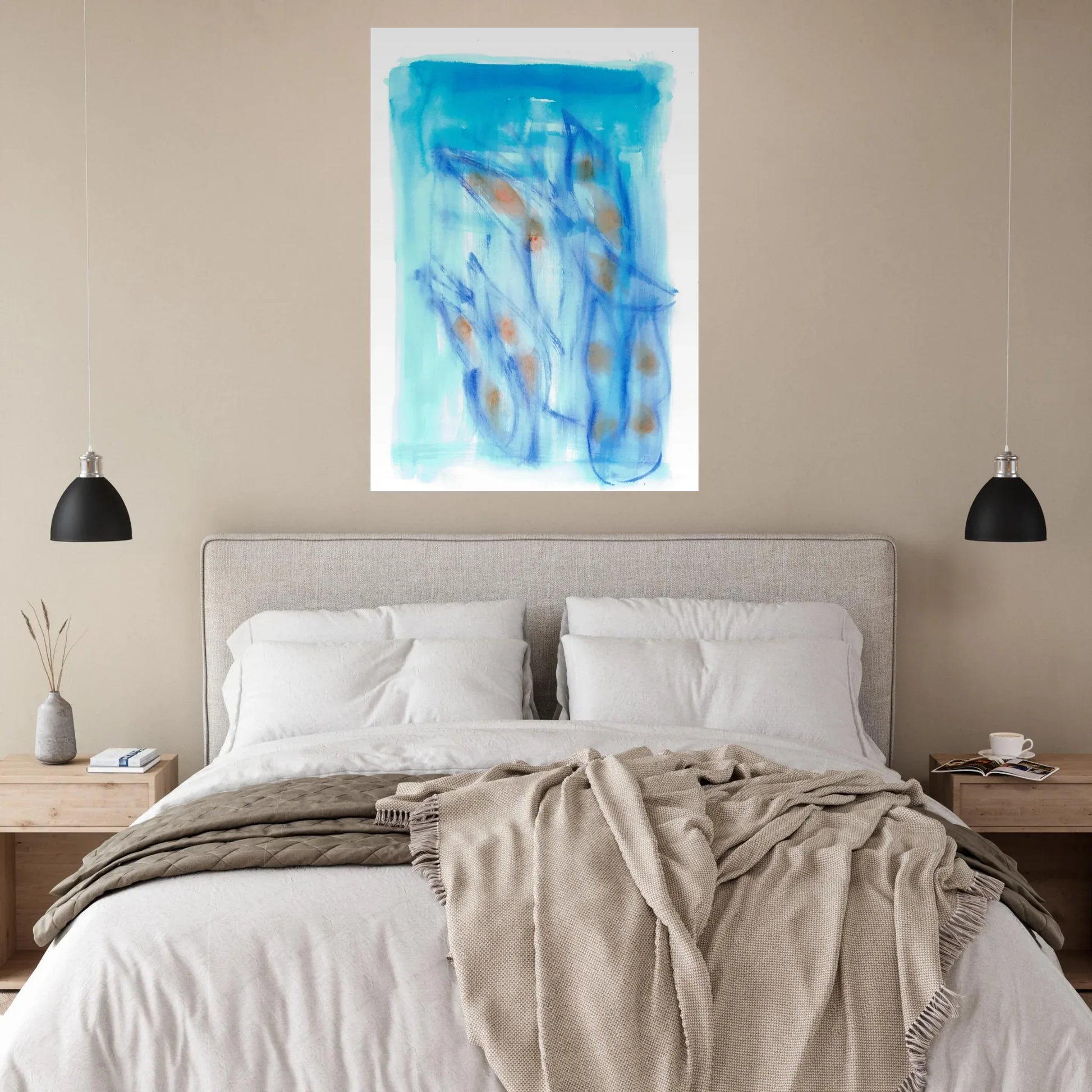 Abstract Aqua Flow Poster Premium Matte Paper Poster - Serene Watercolor Art for Your Home - Laure Leprince - Artiste Peintre