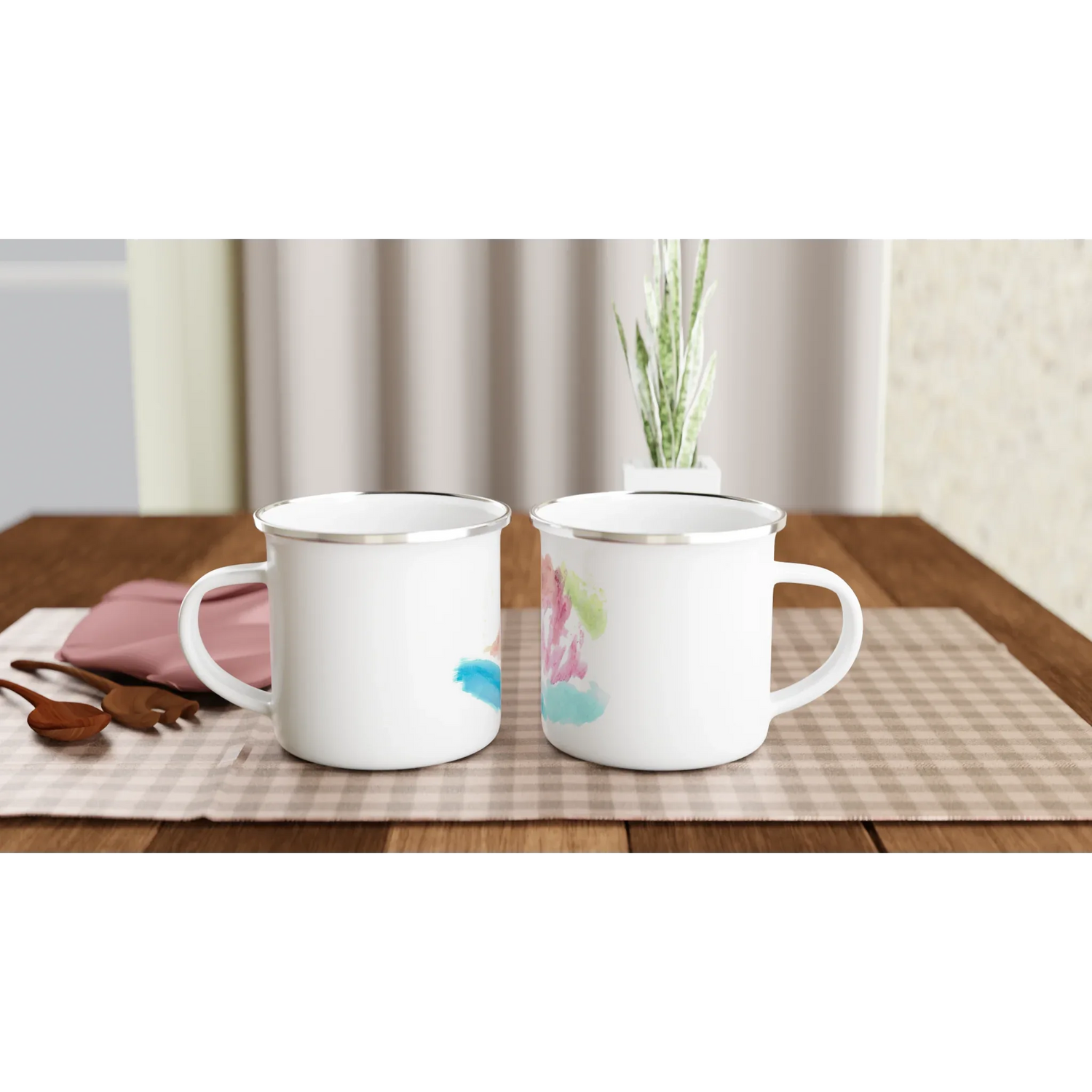 Mug en émail blanc 35 cl Aurore Pastel – Léger, vintage et résistant - Laure Leprince - Artiste Peintre