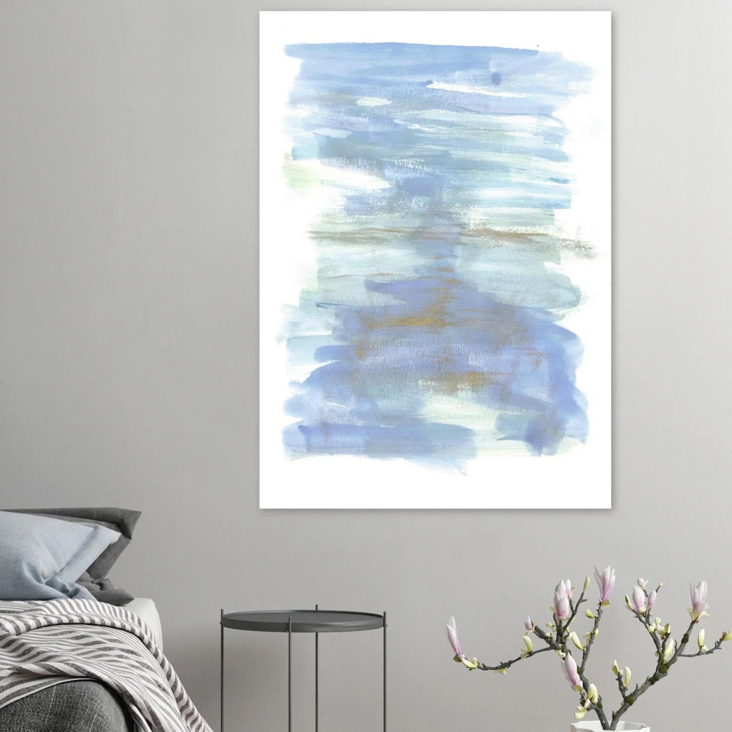 Abstract Horizon Watercolor Art Print - Serene Blue & Gold Matte Paper Poster for Modern Spaces - Laure Leprince - Artiste Peintre