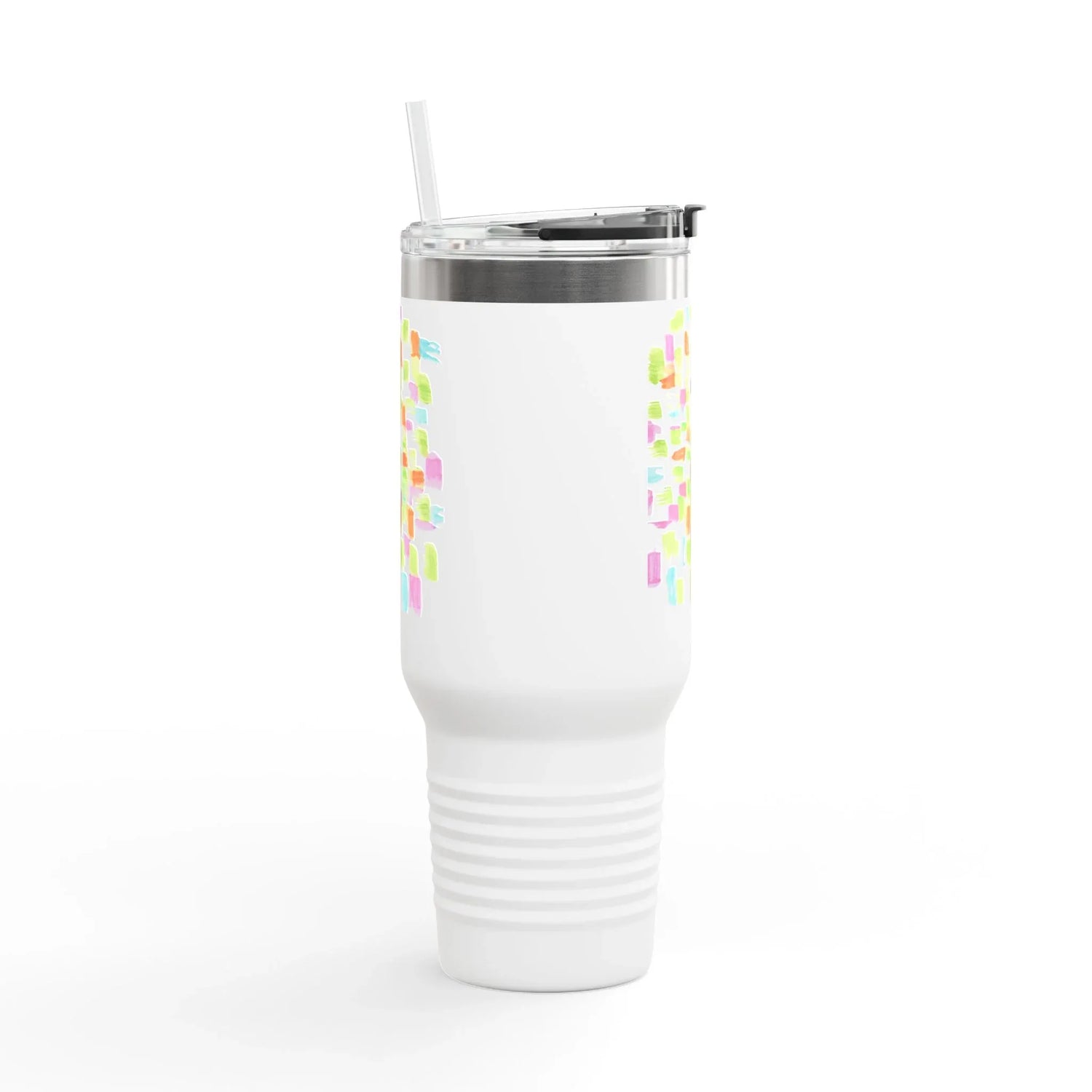 40oz Insulated Travel Mug – Pastel Mosaic Watercolor Design - Laure Leprince - Artiste Peintre
