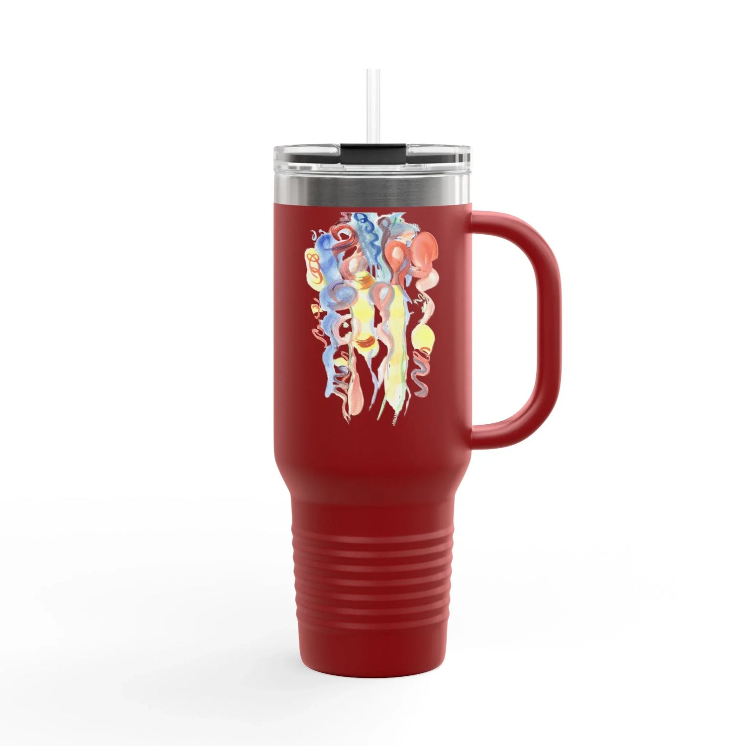 40oz Insulated Travel Mug – Les Serpentins Watercolor Design - Laure Leprince - Artiste Peintre