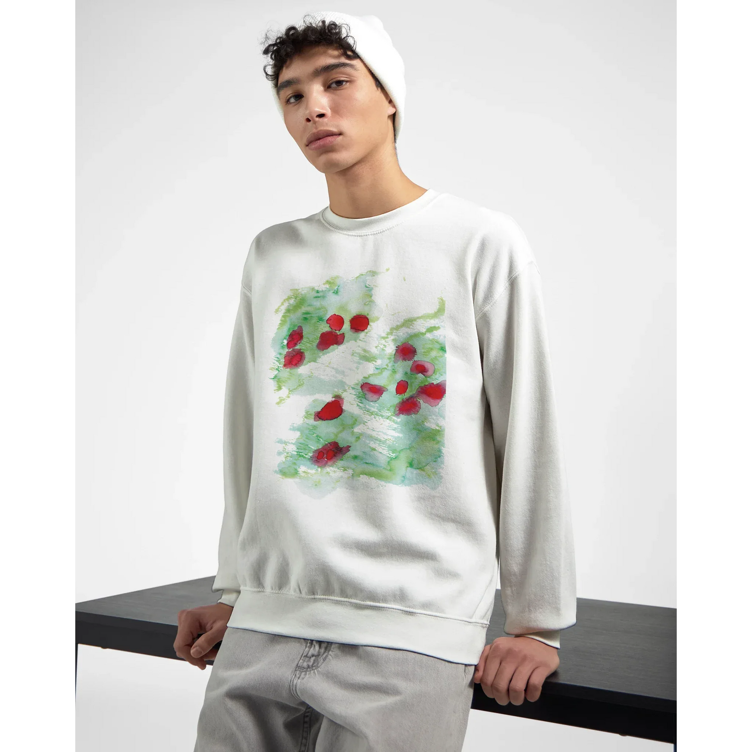 Sweatshirt Unisexe Classique Eclats rouges– Impression Artistique Multicolore | Premium Cotton Blend - Laure Leprince - Artiste Peintre