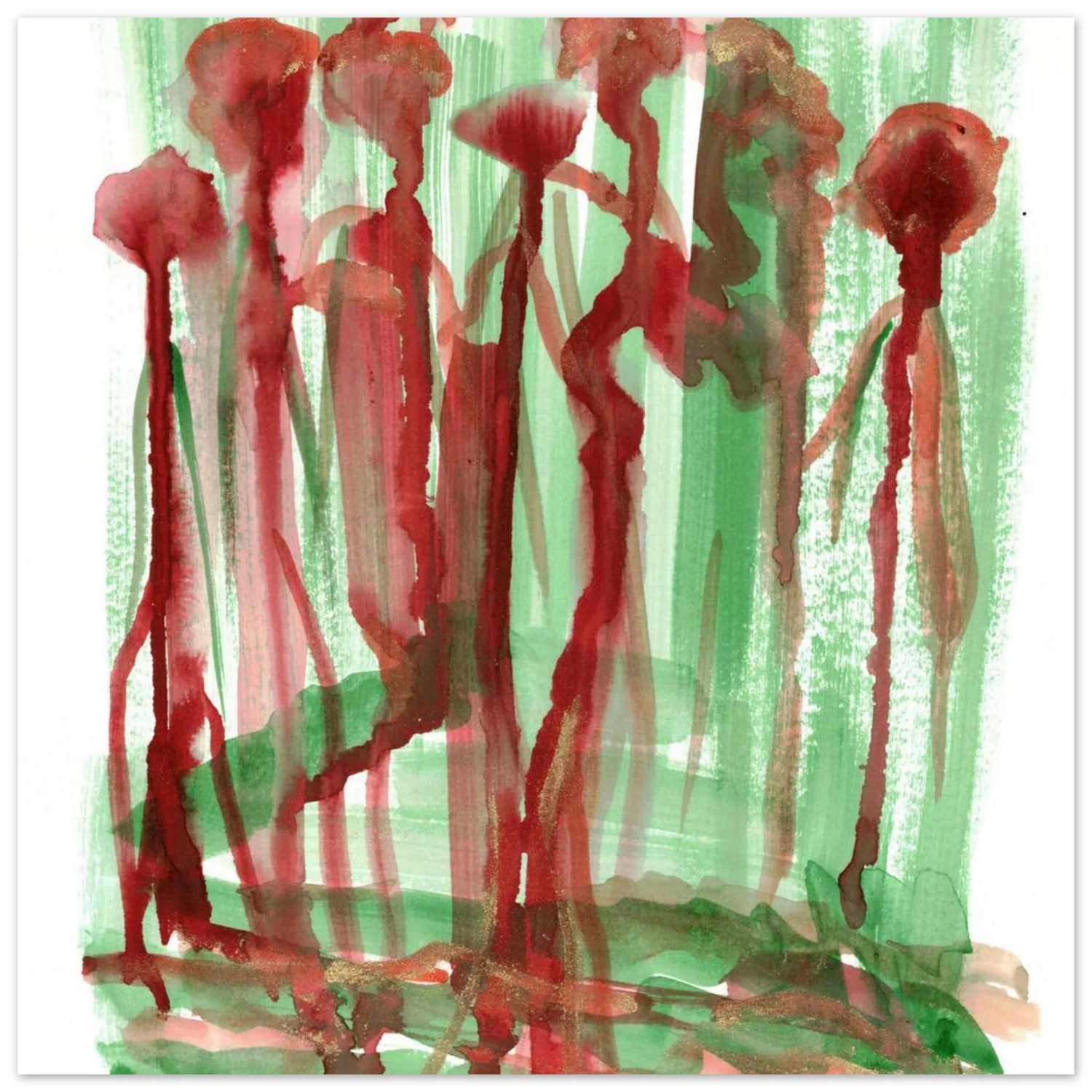 Abstract Floral Garden Premium Matte Poster - Vibrant Red & Green Watercolor Art (RDJ3-1) - Laure Leprince - Artiste Peintre