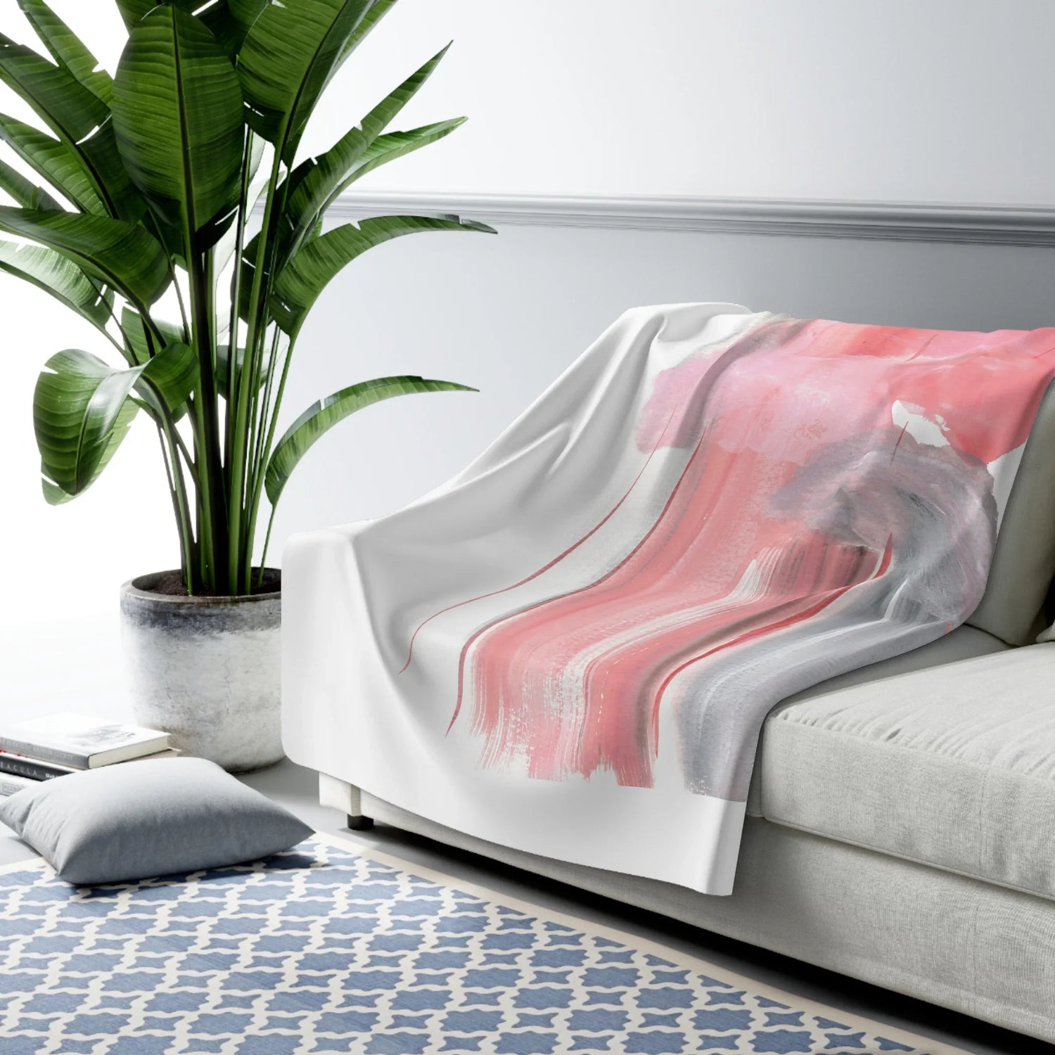 Abstract Watercolor Sherpa Blanket Blush Cascade — Soft Cozy Throw for Living Room & Bedroom - Laure Leprince - Artiste Peintre