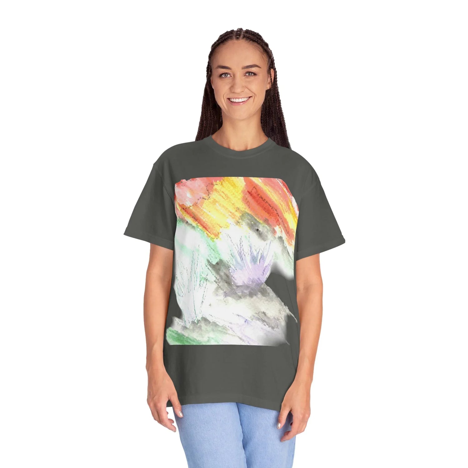 Abstract Lavander Drift T-Shirt — Bright Watercolor Square Art Tee - Laure Leprince - Artiste Peintre