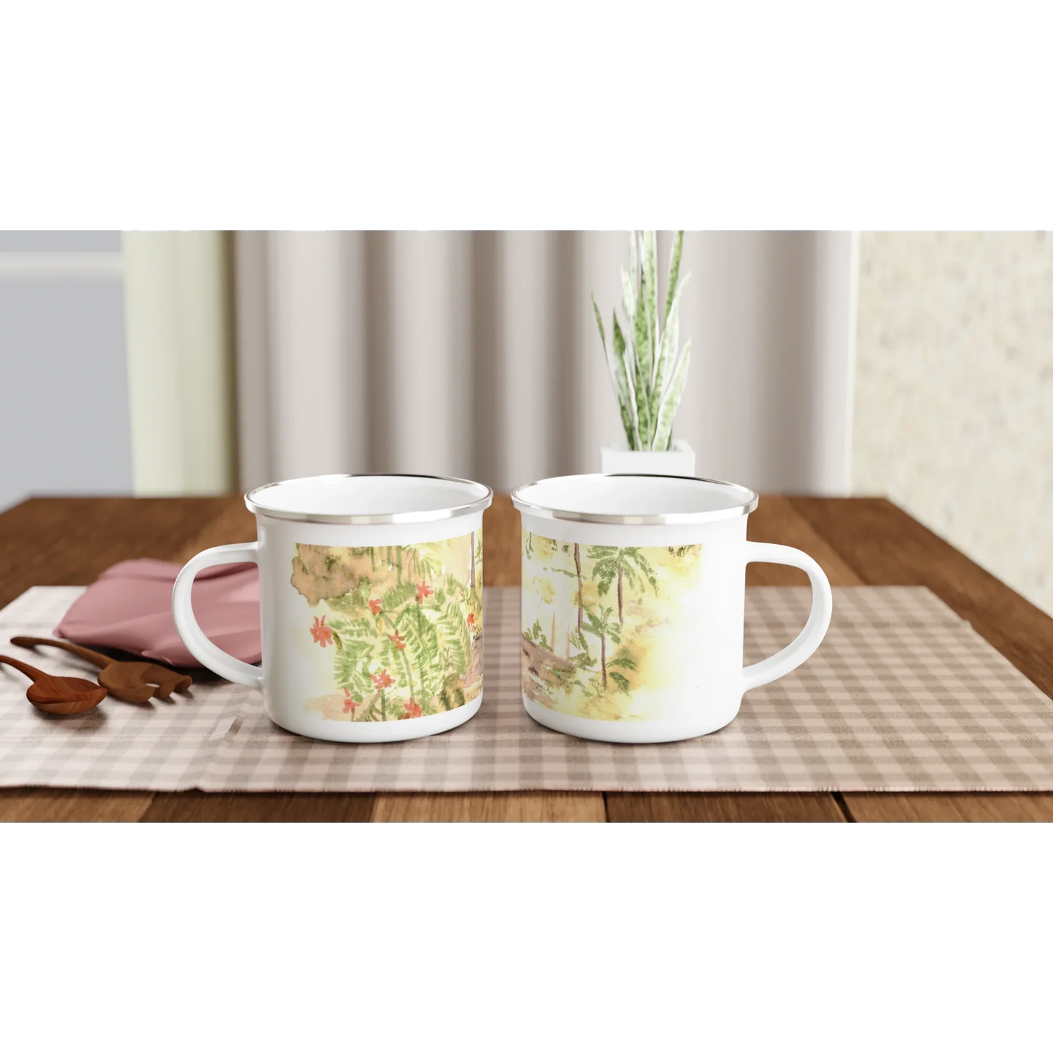 Mug en émail blanc 35 cl Jungle – Léger, vintage et résistant - Laure Leprince - Artiste Peintre