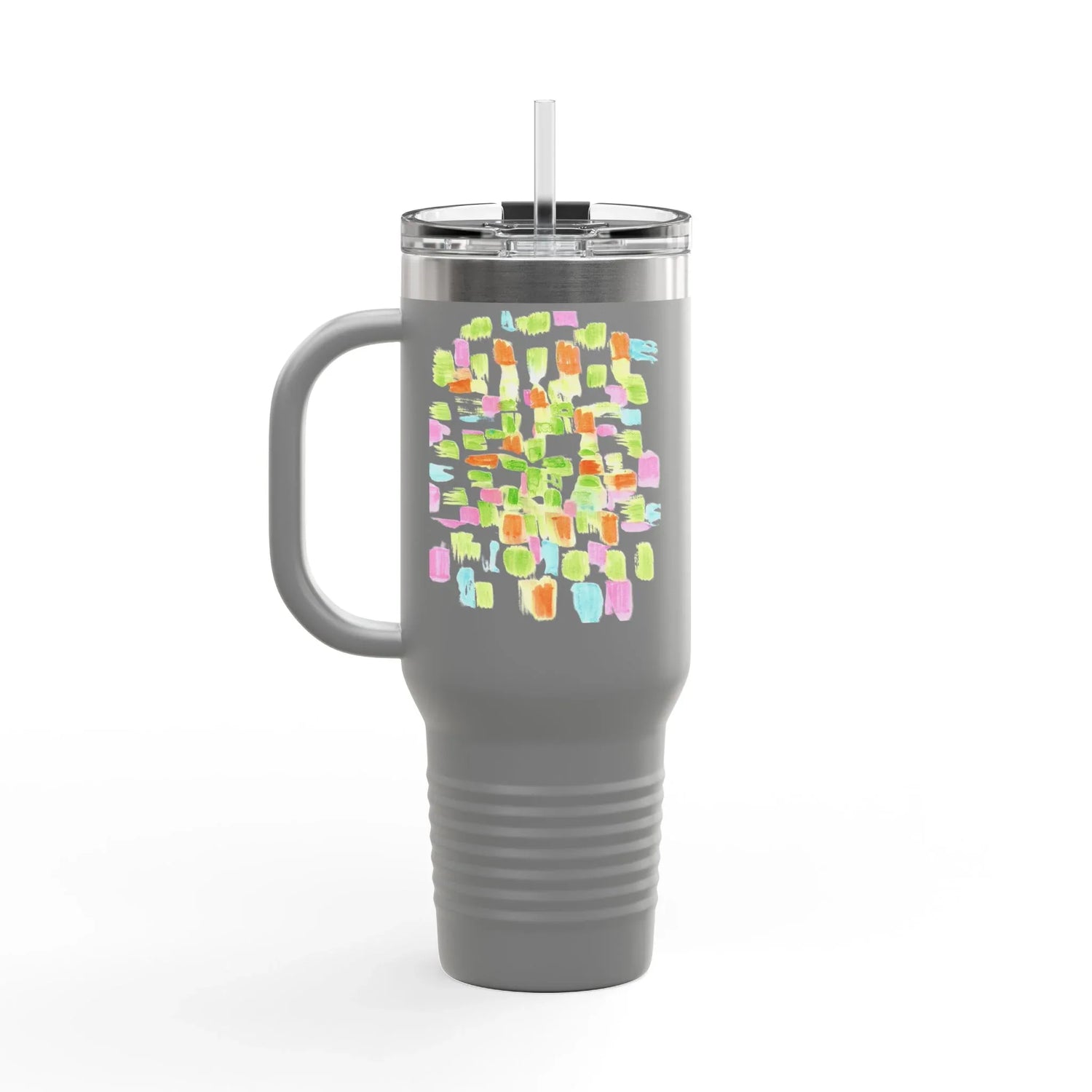40oz Insulated Travel Mug – Pastel Mosaic Watercolor Design - Laure Leprince - Artiste Peintre