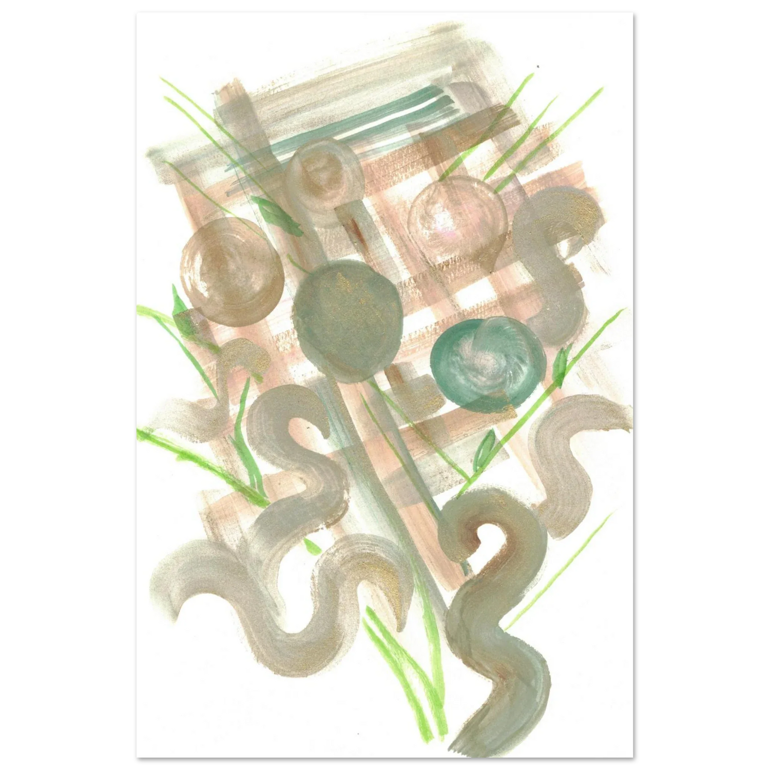 Abstract Earth Tones & Green Strokes Art Print – Premium Matte Paper Poster RDJ3-1 - Laure Leprince - Artiste Peintre