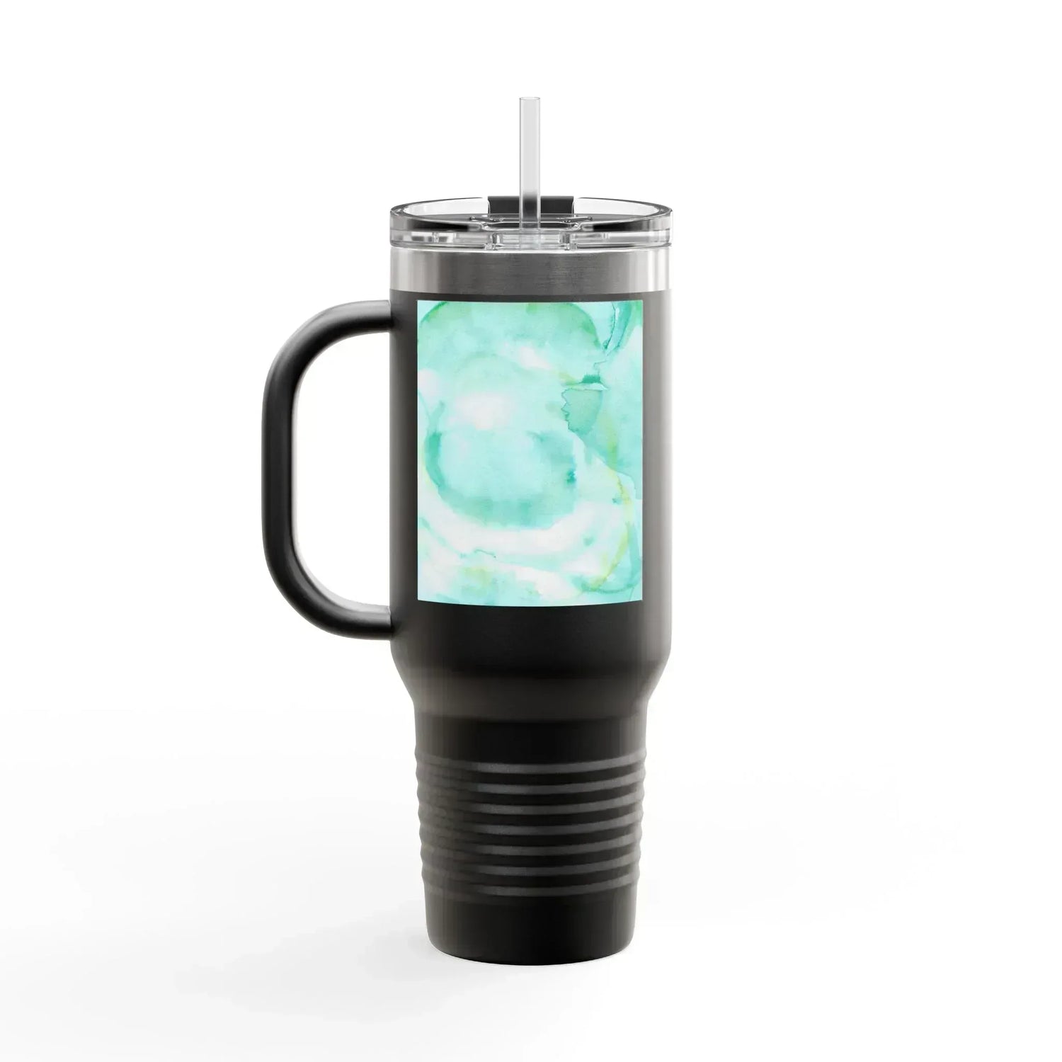 40oz Insulated Travel Mug – Aqua Bloom Watercolor Design - Laure Leprince - Artiste Peintre