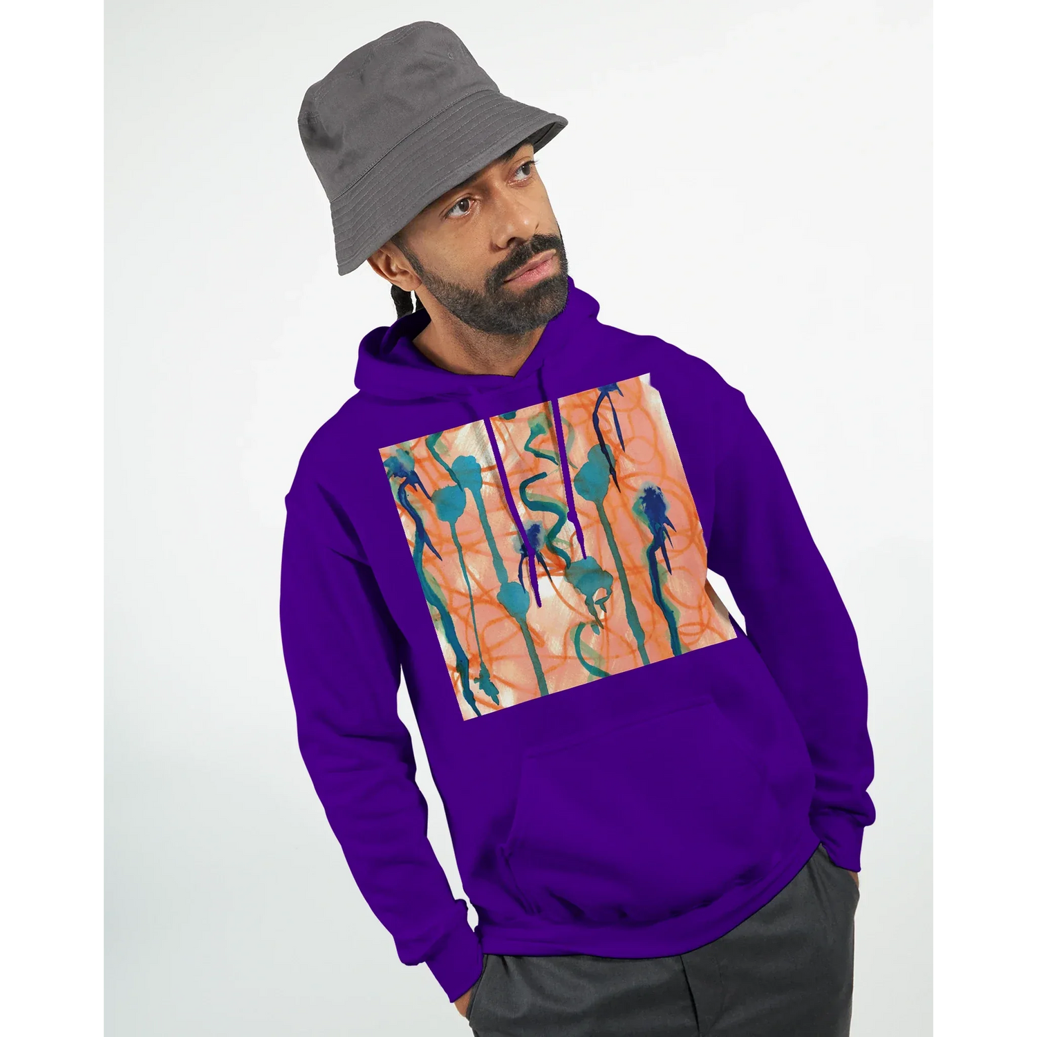 Sweat à capuche unisexe artistique Saphir Ambre| Gildan® 18500 White - Laure Leprince - Artiste Peintre