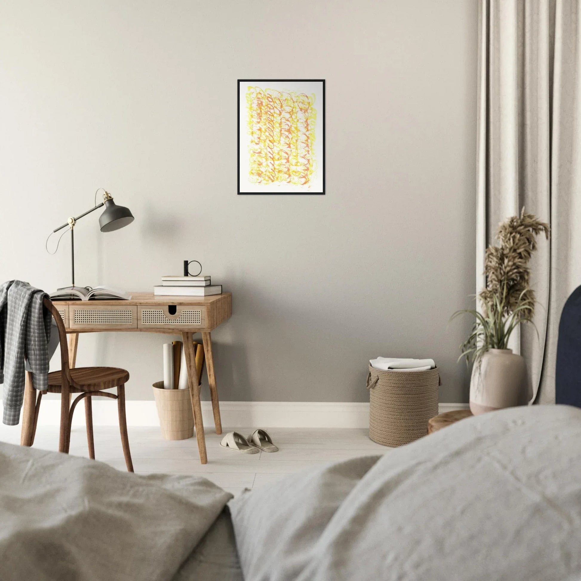 Affiche Encadrée Museum-Quality Matte Paper Wooden Framed Yellow waves - Laure Leprince - Artiste Peintre