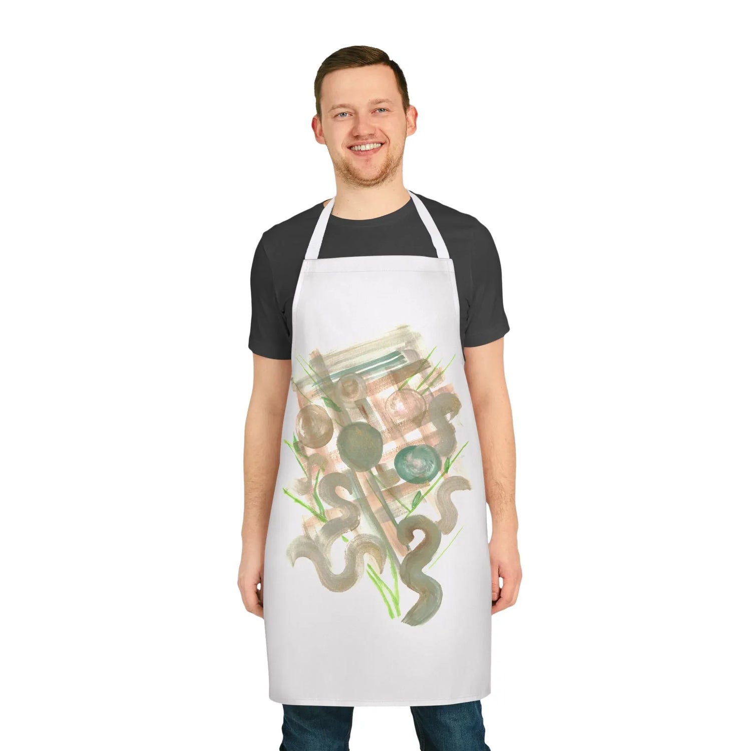 Abstract Apron Moss geometry – Artistic Kitchen Chef Gift - Laure Leprince - Artiste Peintre