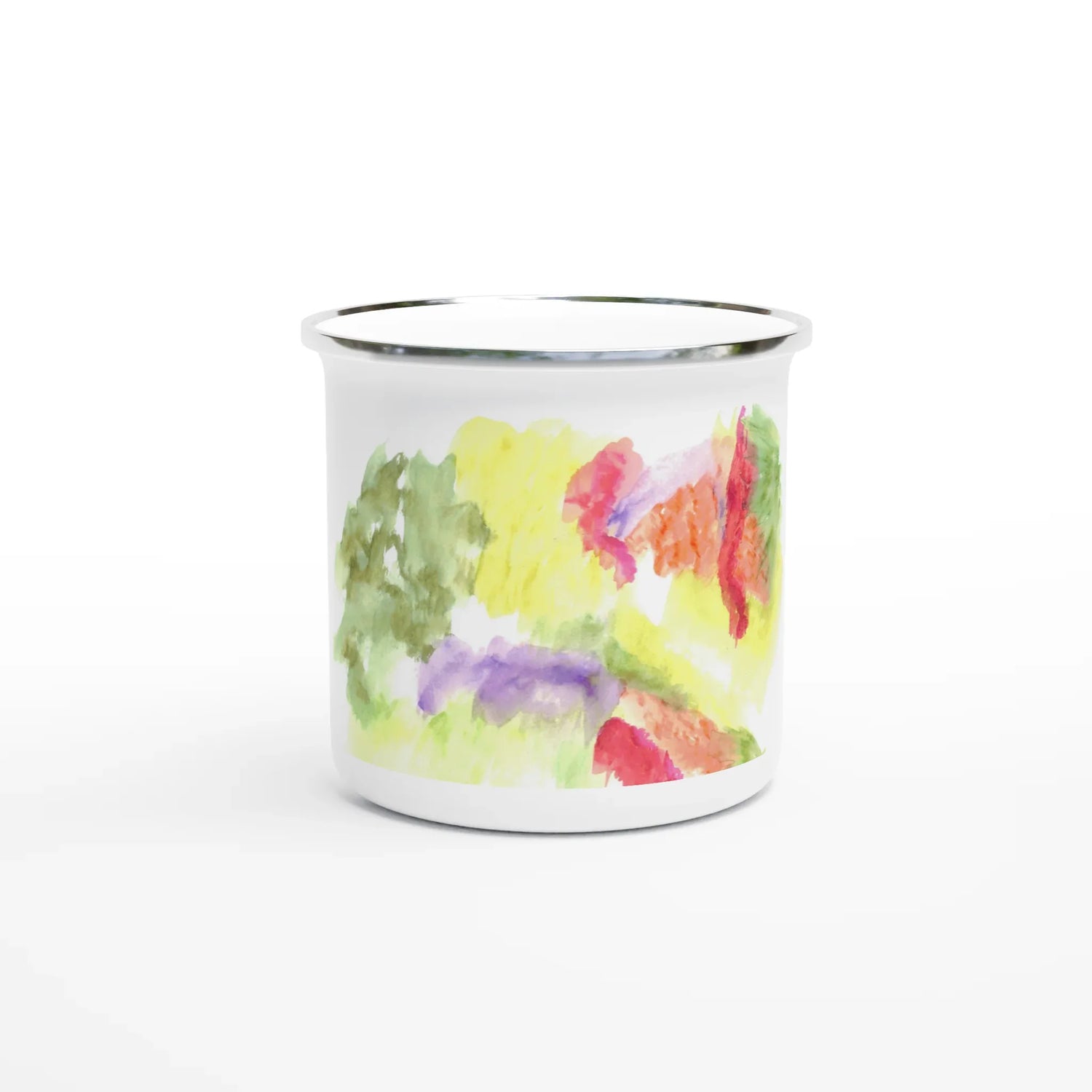 Mug en émail blanc 35 cl Eclosion Chromatique – Léger, vintage et résistant - Laure Leprince - Artiste Peintre