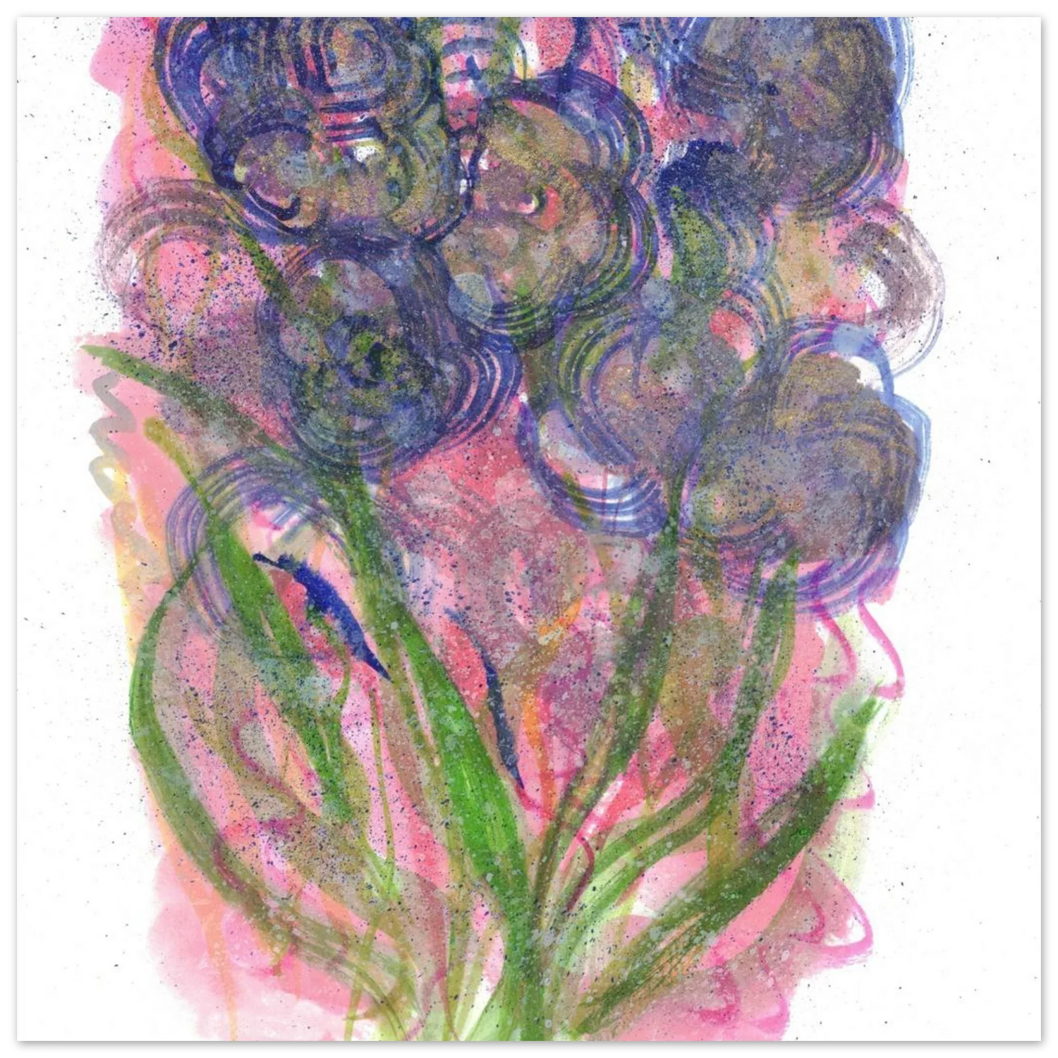 Abstract Floral Watercolor Poster: Radiant Blooms in Purple, Pink & Gold - Premium Matte Paper Art Print - Laure Leprince - Artiste Peintre