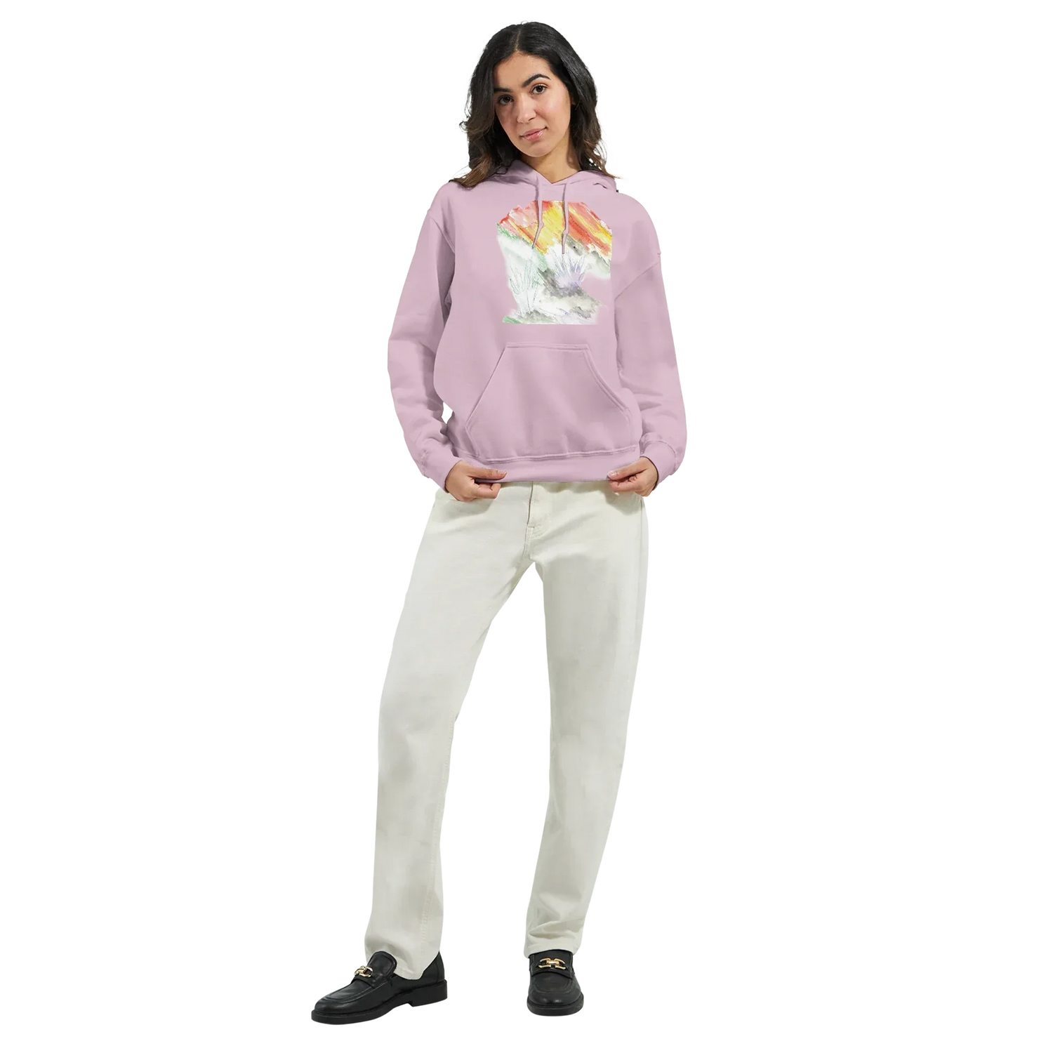 Sweat à capuche unisexe artistiqueLavander Drift| Gildan® 18500 White - Laure Leprince - Artiste Peintre