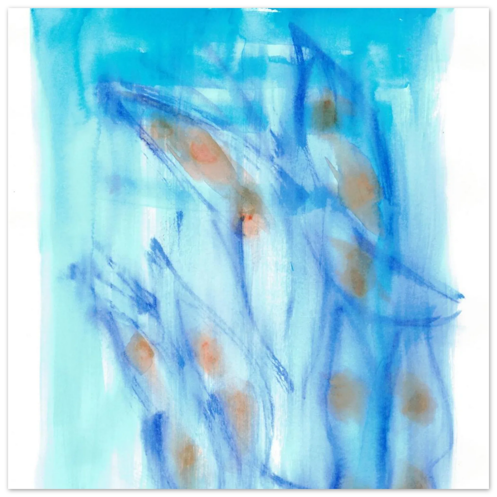 Abstract Aqua Flow Poster Premium Matte Paper Poster - Serene Watercolor Art for Your Home - Laure Leprince - Artiste Peintre