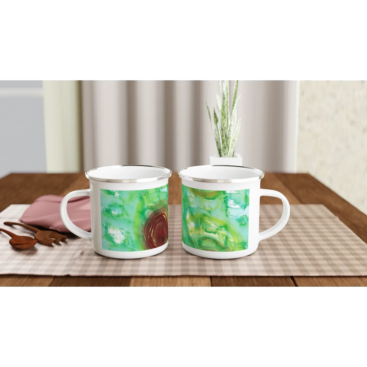 Mug en émail blanc 35 cl City Green Echo – Léger, vintage et résistant - Laure Leprince - Artiste Peintre