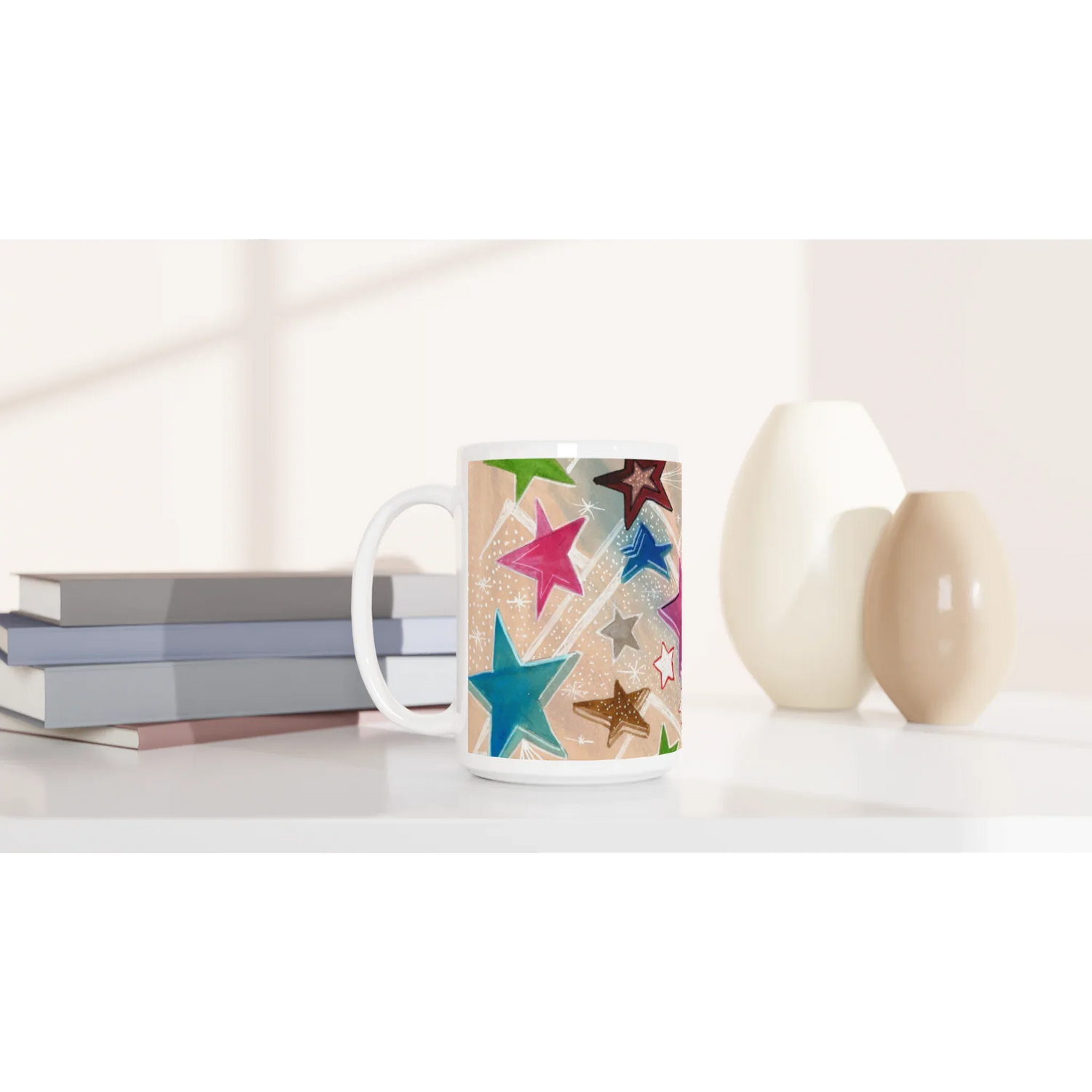 Mug en céramique blanche 44 cl Etoiles– Grand format, design et qualité durable - Laure Leprince - Artiste Peintre